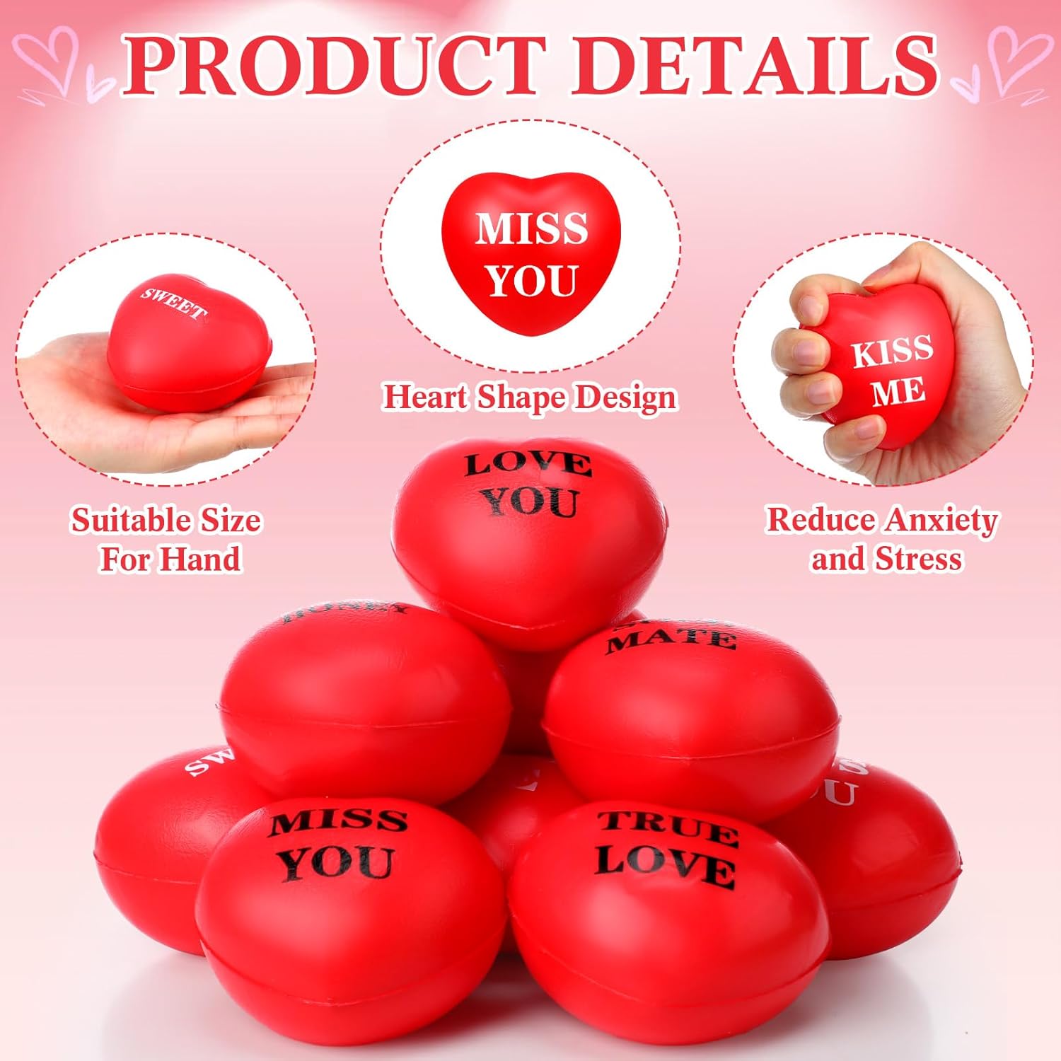 108 bolas de estrés con forma de corazón para el día de San Valentín, bolas rojas para apretar, bolas de espuma para aliviar el estrés, minibolas de