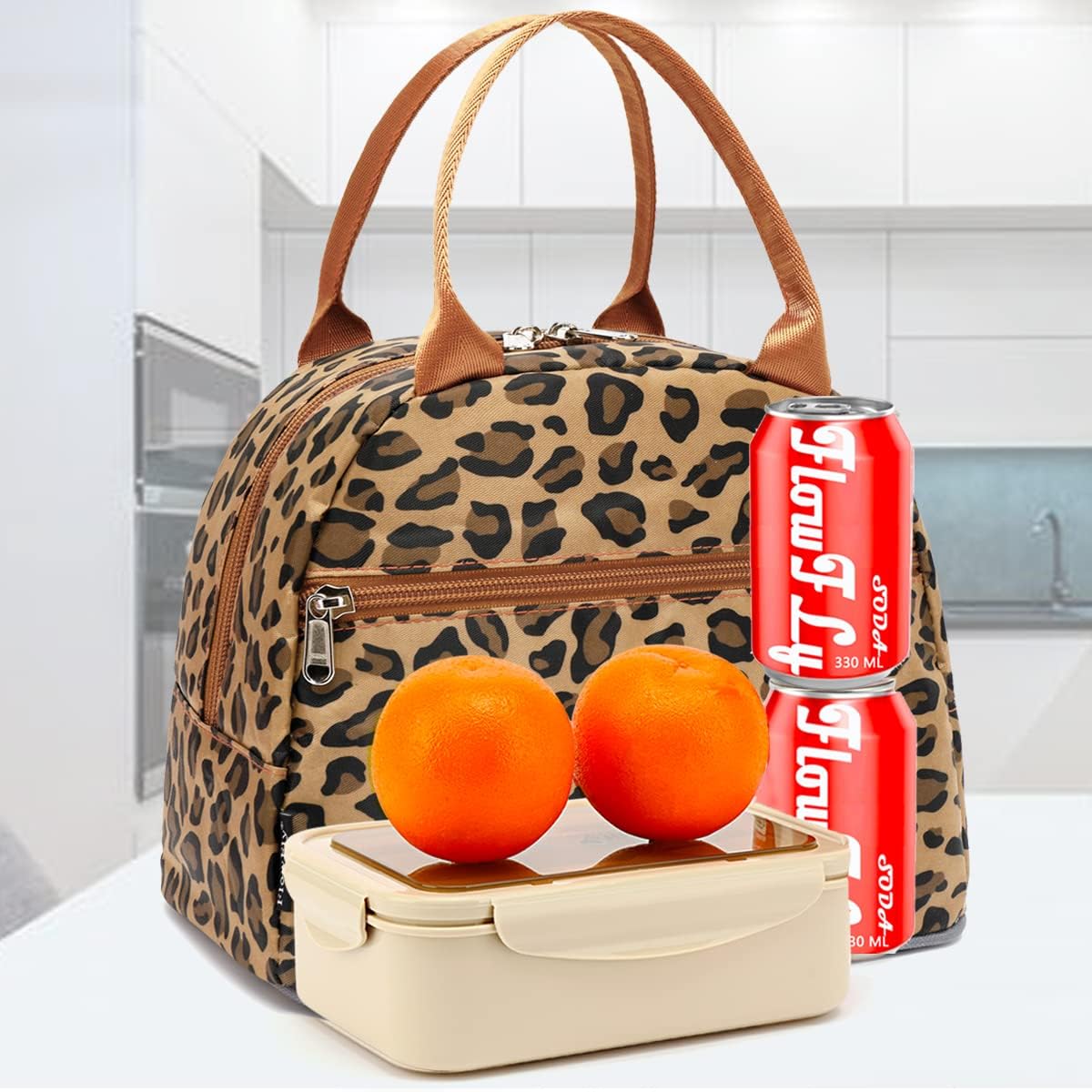 FlowFly Bolsa de almuerzo, organizador de almuerzo, soporte para almuerzo, bolsa térmica para almuerzo, bolsa térmica para mujereshombres, leopardo