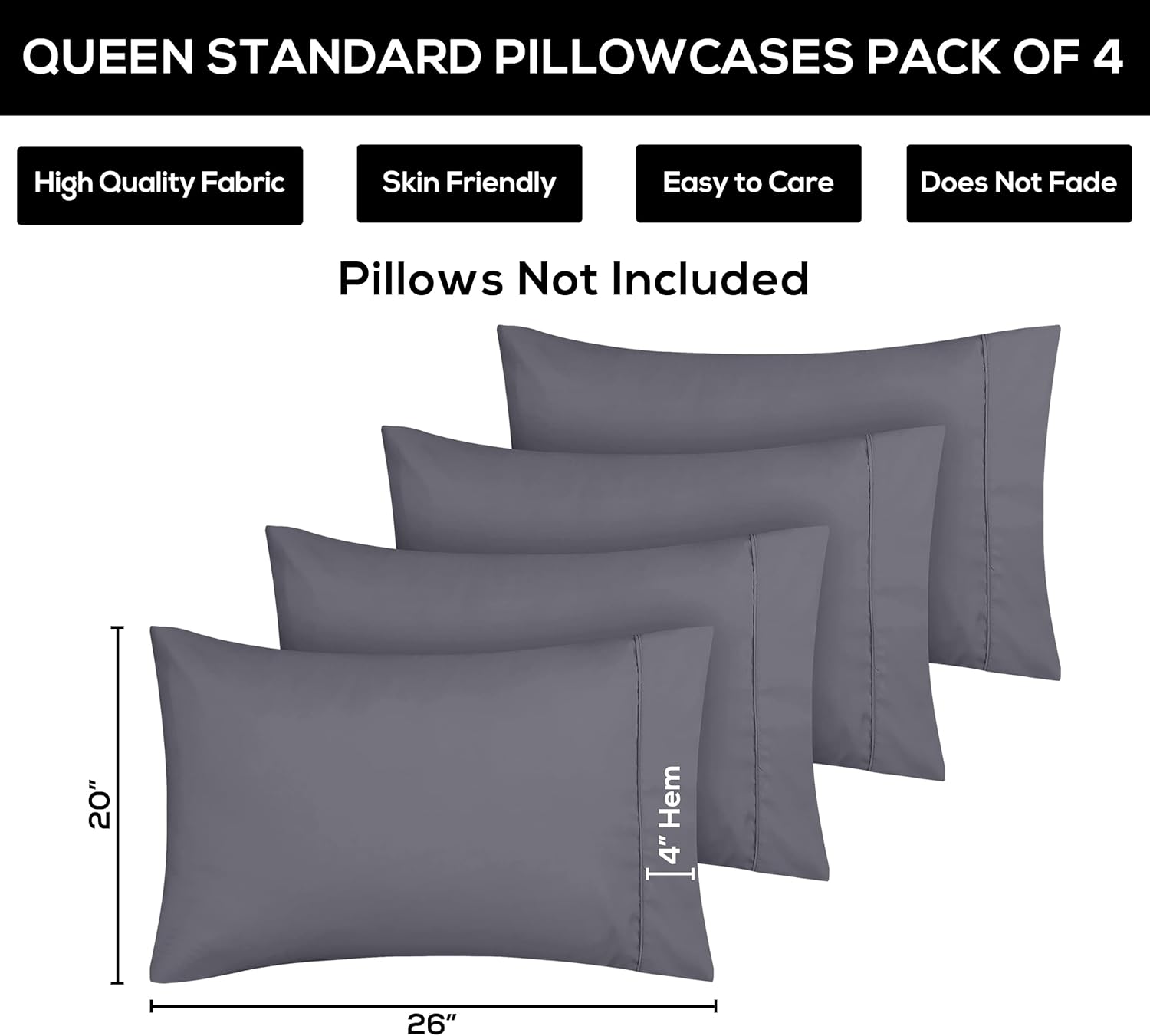 Utopia Bedding Fundas de almohada estándar  Paquete de 4  Cierre de sobre  Tela de microfibra cepillada suave  Fundas de almohada resistentes al