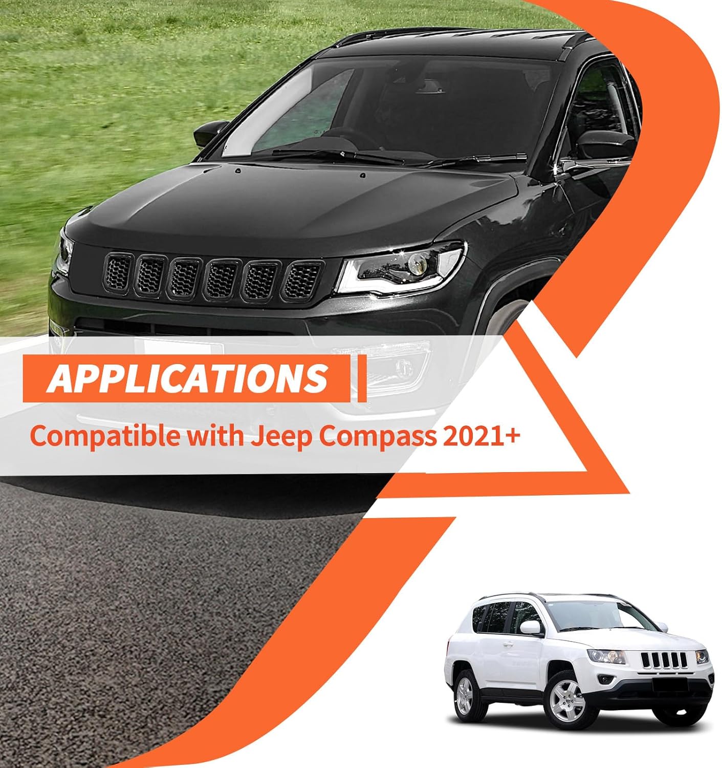 Insertos de parrilla protectores de rejilla compatibles con Jeep Compass 2021 2022 2023 TrailhawkLimitedLatitudAltitudSport (Negro)