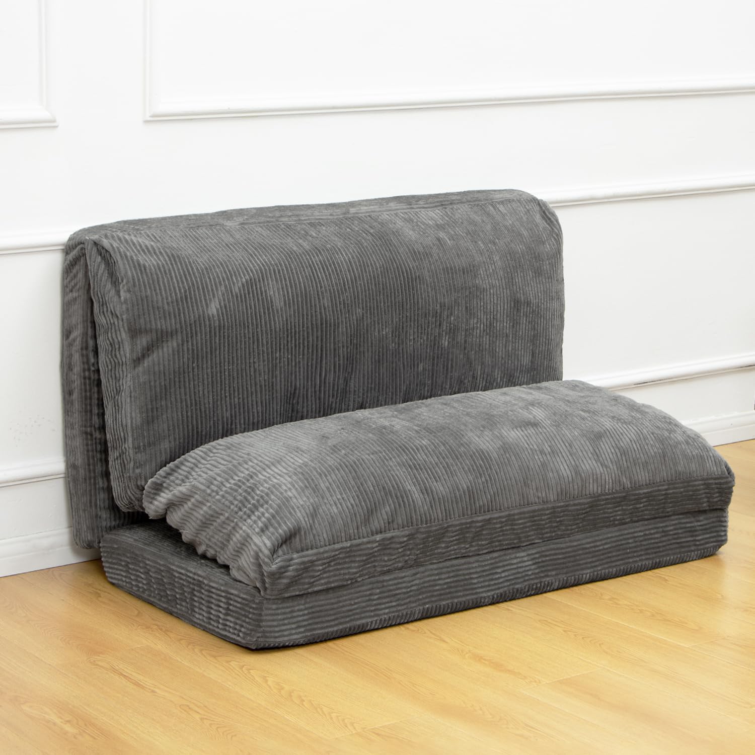 N&V Sofá cama plegable mediano con relleno de espuma, incluye funda extraíble y lavable a máquina, pana suave de alta calidad, mediano, gris escarcha