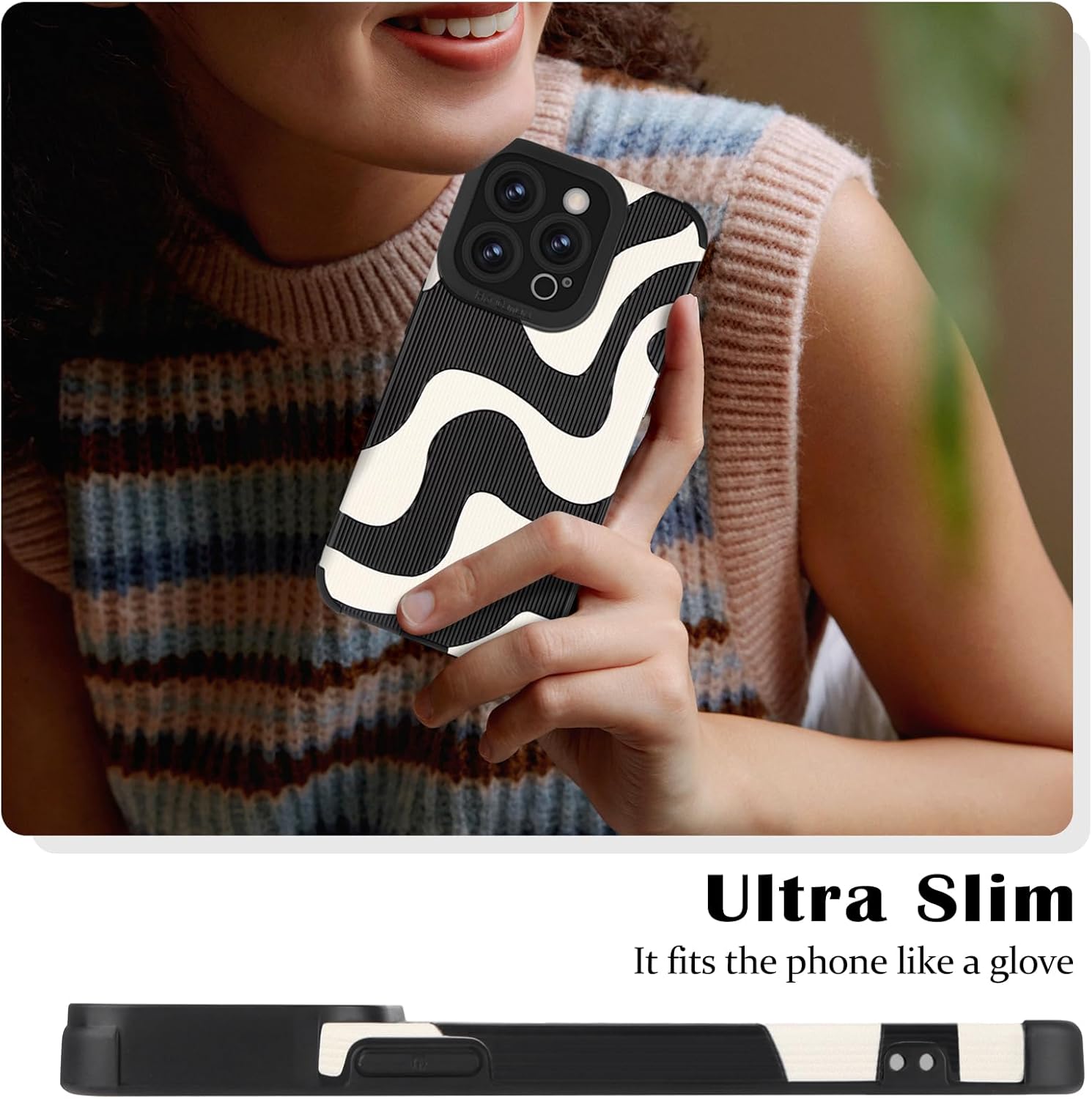 Funda para iPhone 14 Pro, bonito diseño de ondas de cebra para mujeres y niñas, TPU suave, antiarañazos, a prueba de golpes, funda protectora de