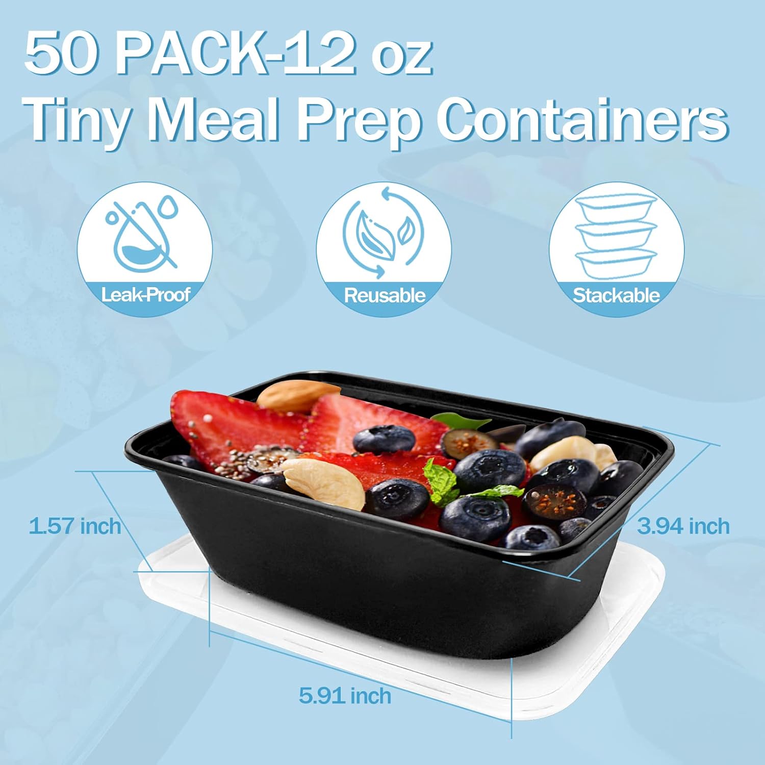 Pequeños recipientes de preparación de comidas, 12 onzas paquete de 50  Mini recipientes individuales de 1 compartimento para preparación de comidas