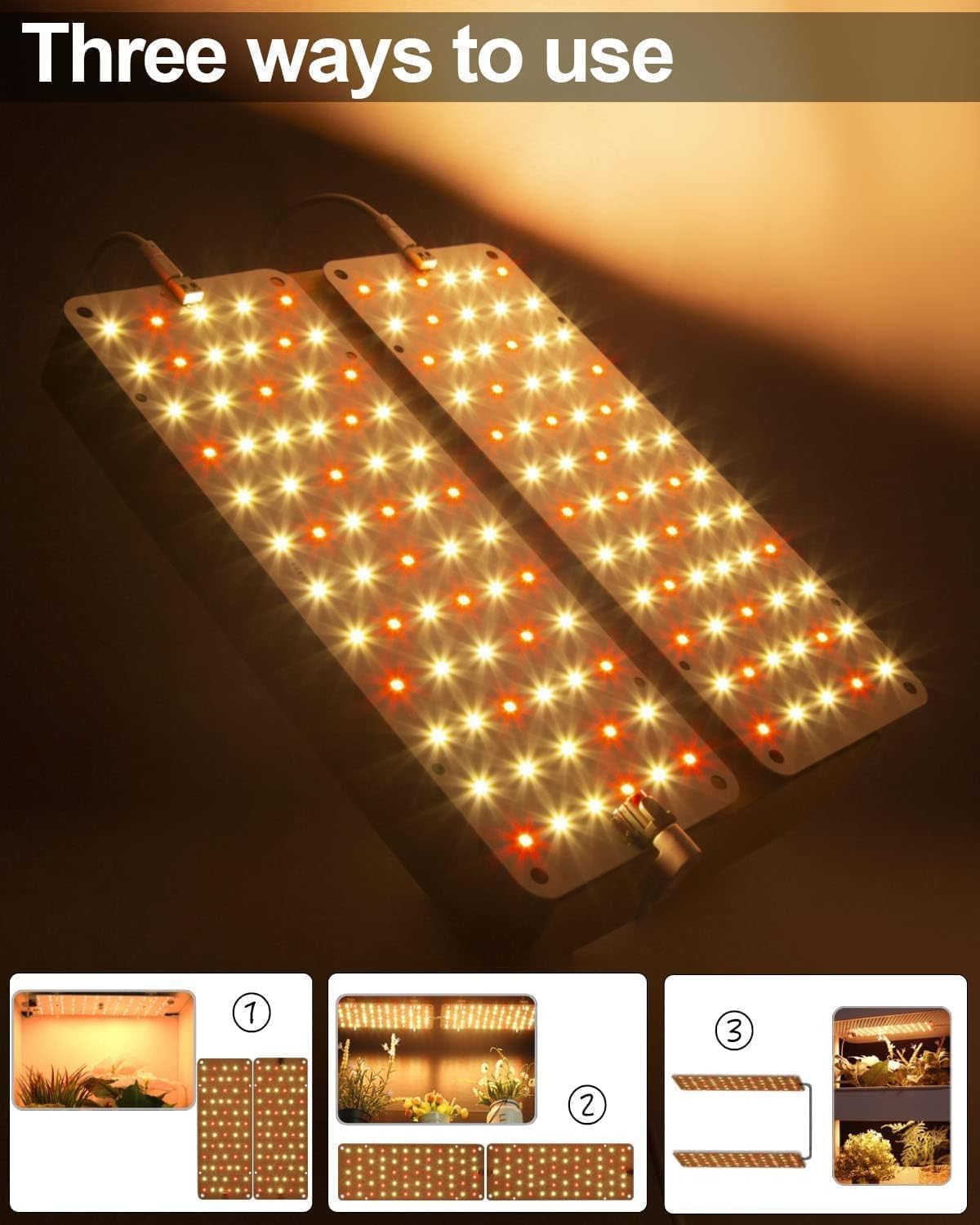 DOMMIA Luces de cultivo para plantas de interior, paquete de 3 luces LED de espectro completo con temporizador de encendido y apagado automático,