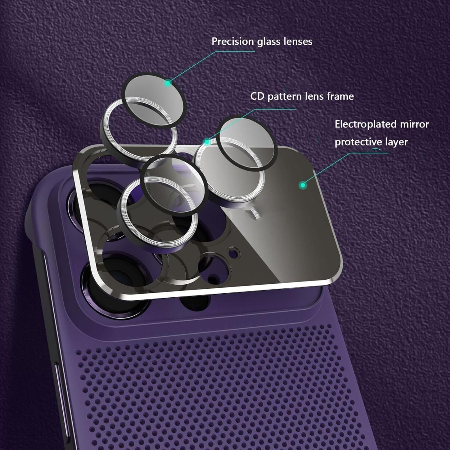 Funda para teléfono con disipación de calor galvanizado con 4000 orificios de enfriamiento, sin bordes de gran ventana para iPhone 141312 ProMax