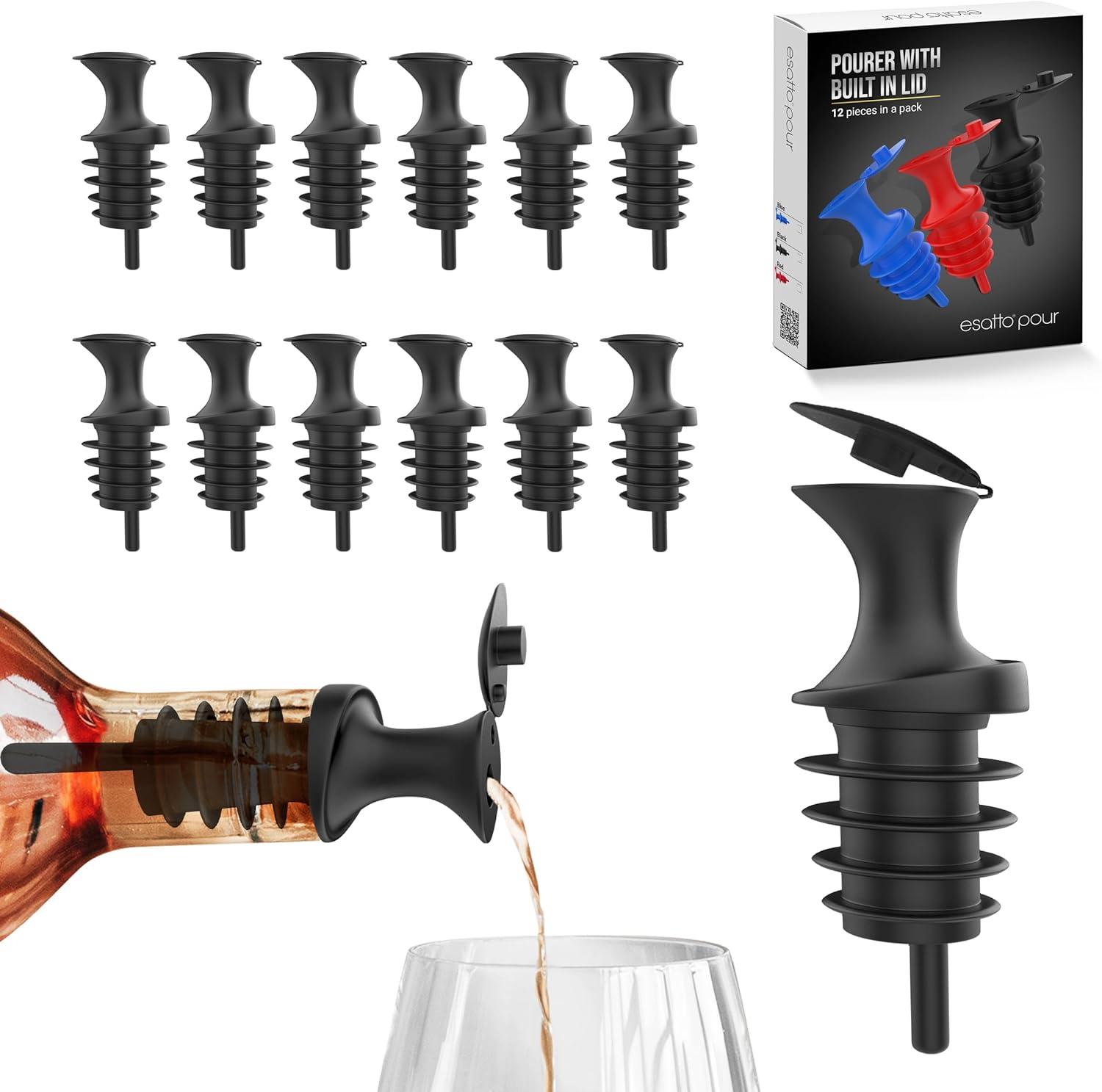 Esatto Verter y sellar, vertedores de botellas de plástico con tapa integrada, vertido fácil y preciso, tapa para almacenamiento y prácticas