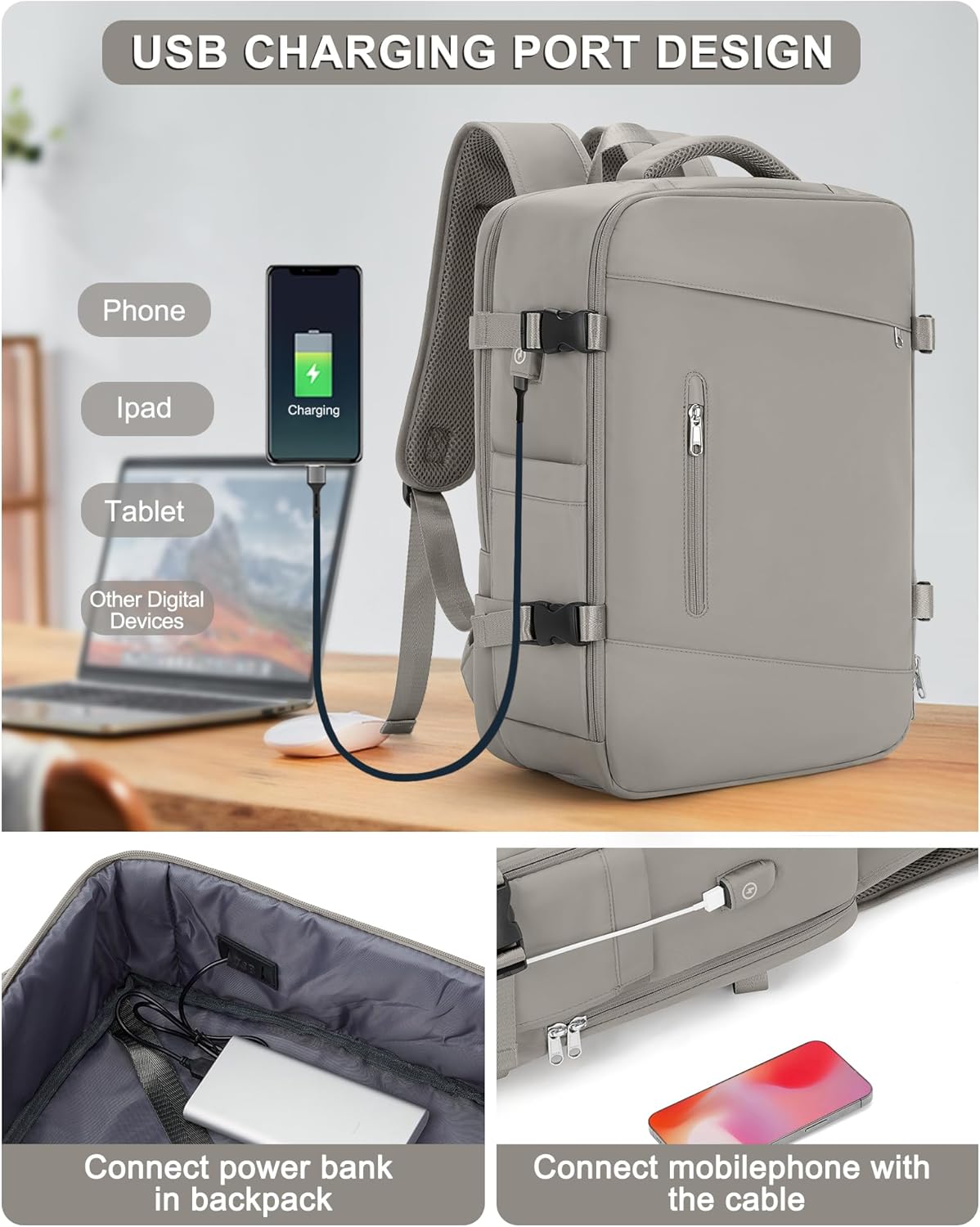 VGCUB Mochila de transporte, mochila de viaje grande para mujeres y hombres, aprobada por aerolíneas, mochila de gimnasio, mochila impermeable para