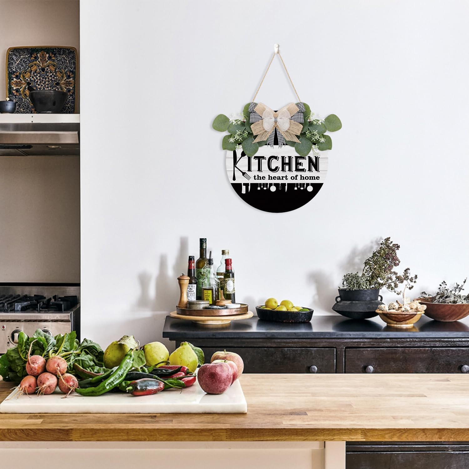 TOARTI Letrero rústico de cocina con texto en inglés Kitchen the Heart of Home para cocina, comedor, cocina, madera, decoración de cocina