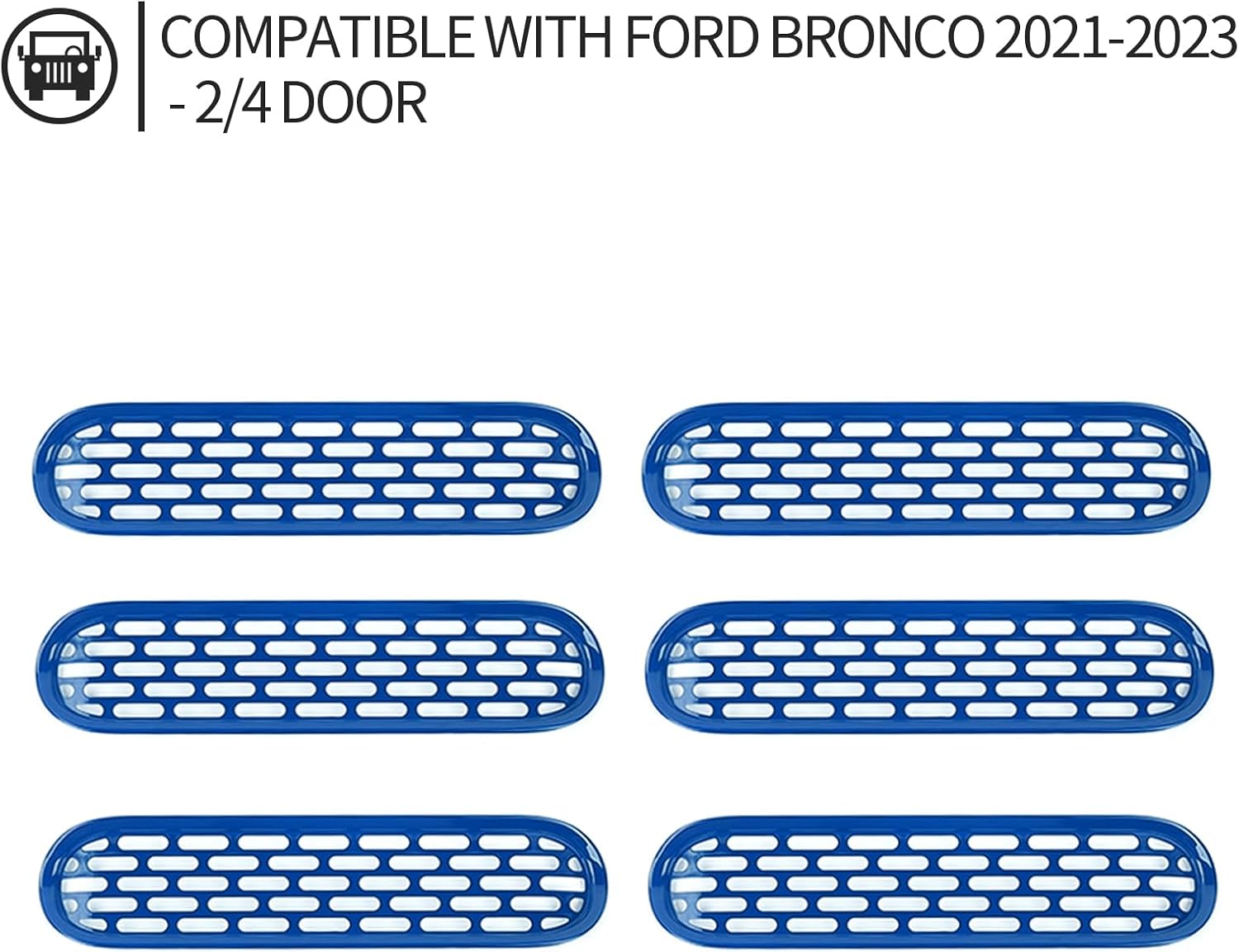 Kit de 6 piezas para parrilla delantera para parrilla delantera, accesorios exteriores de 24 puertas, para Ford Bronco 2021-2024 (azul)