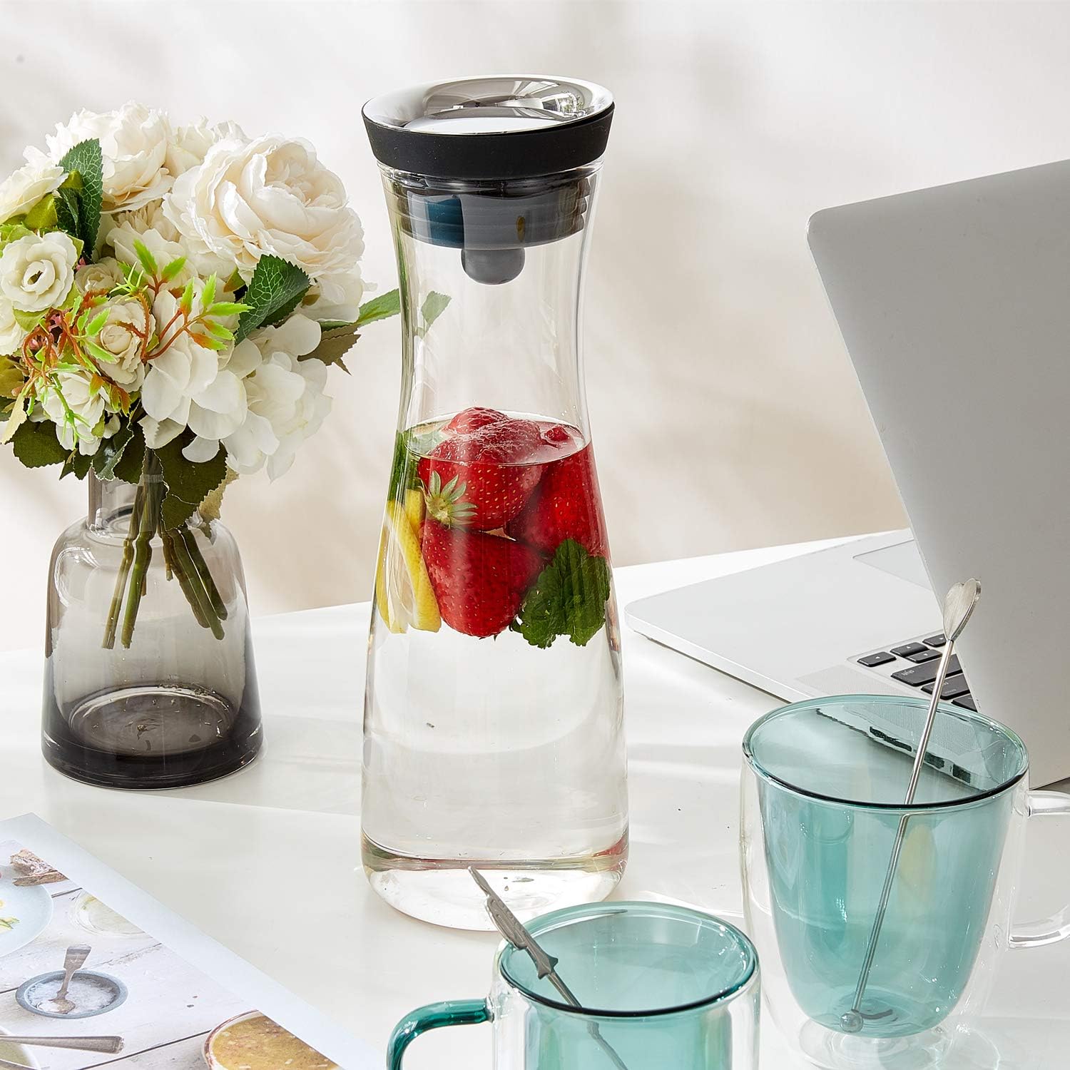 Karafu Jarra de vidrio con tapa, jarra de agua de borosilicato de 40 onzas para agua calientefría, té helado y bebidas de jugo