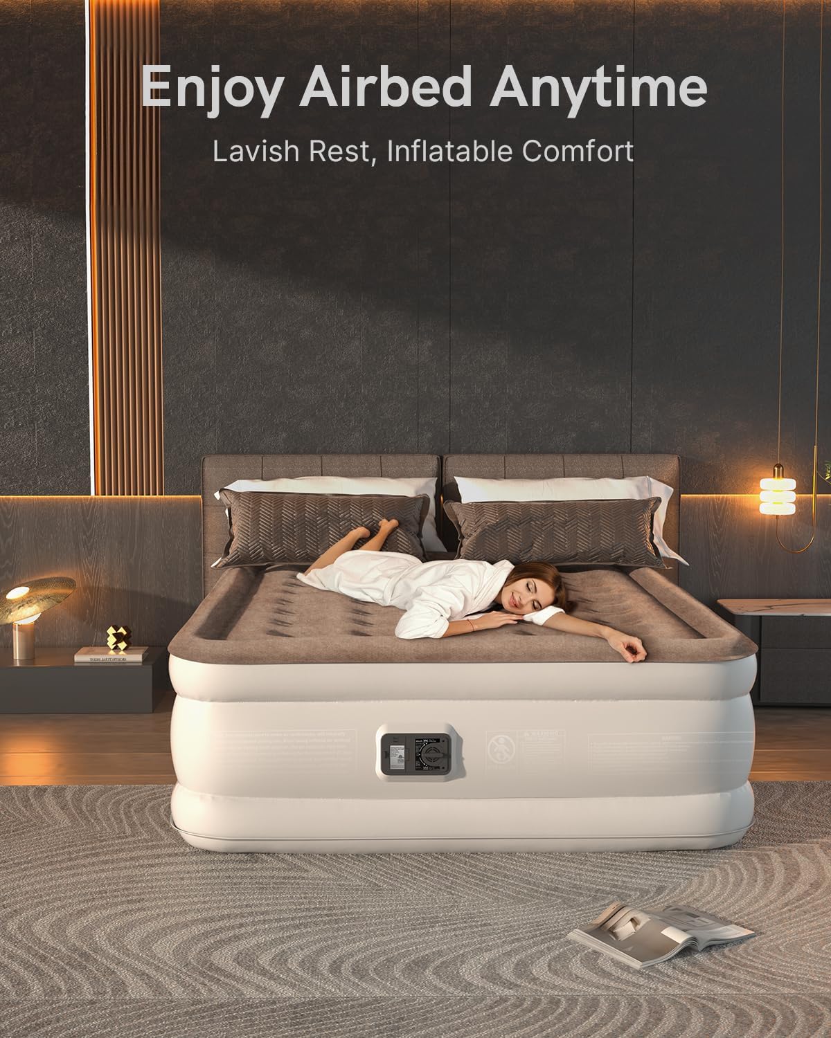 Colchón de aire Queen con bomba integrada, colchón inflable en 3 minutos autoinfladodesinflado, colchón inflable plegable, cama de aire para