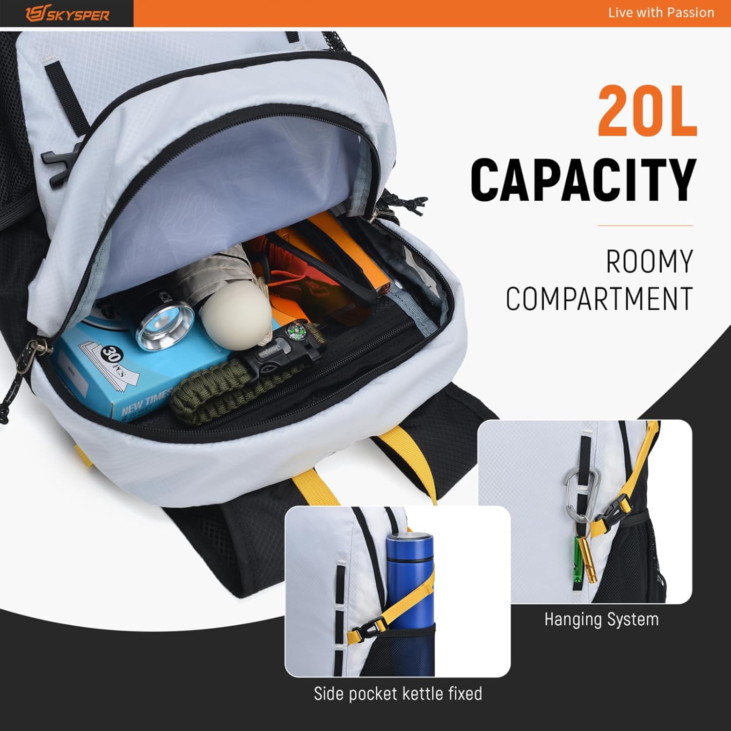 SKYSPER Mochila ligera de senderismo  Mochila de viaje pequeña de 20L Mochila plegable resistente al agua para mujeres y hombres