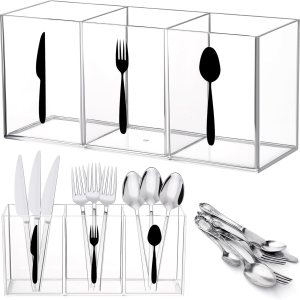 Organizador de almacenamiento de cubiertos de acrÃlico transparente, organizador de cubiertos para encimera, soporte para cucharas y tenedores, caja Organizador de almacenamiento de cubiertos de acrÃlico transparente, organizador de cubiertos para encimera, soporte para cucharas y tenedores, caja
