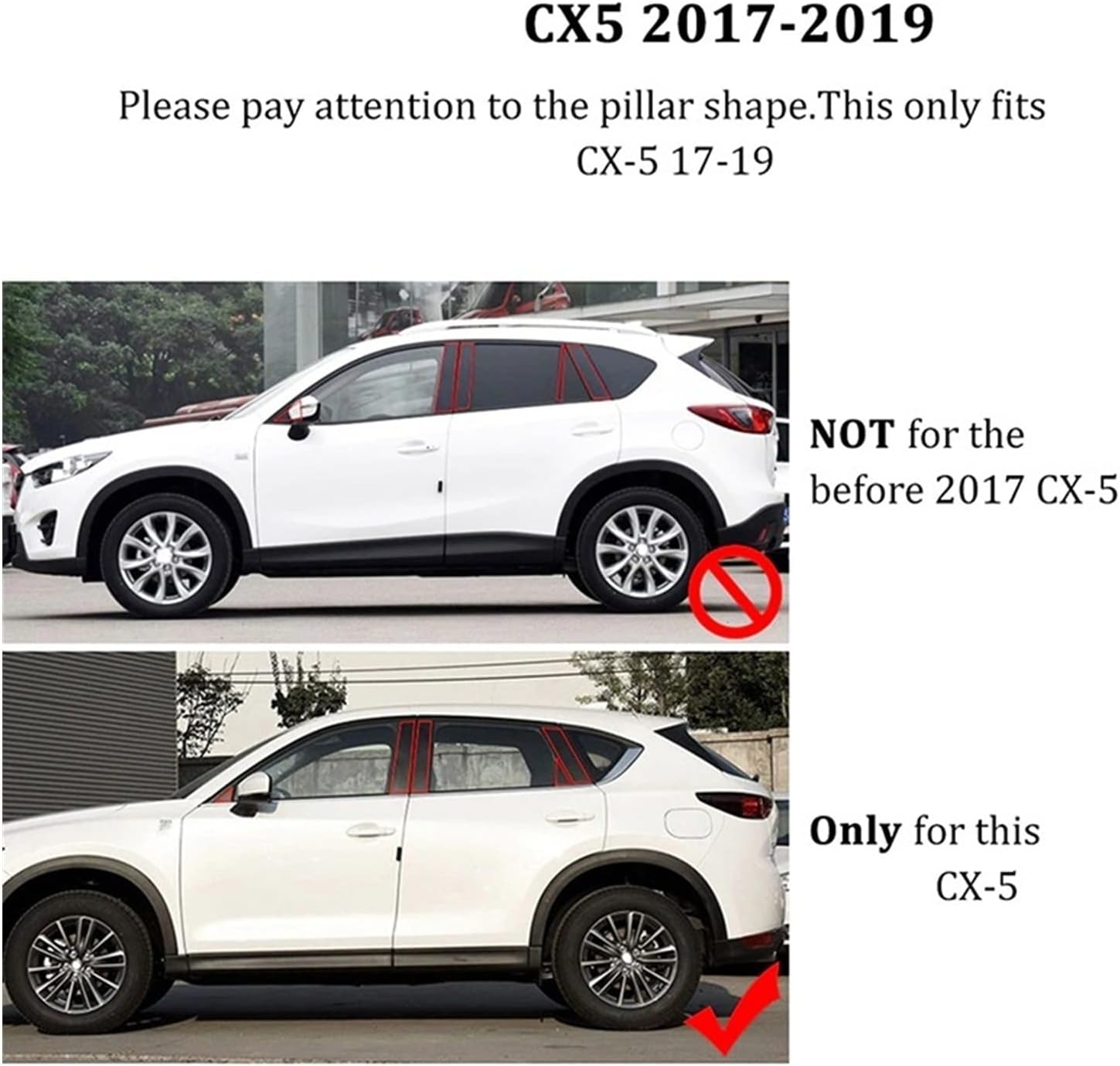 10 piezas de calcomanías para puerta y ventana de automóvil, color negro brillante, compatibles con Mazda CX-5 Cx5 2017 2018 2019 2020 2021 2022