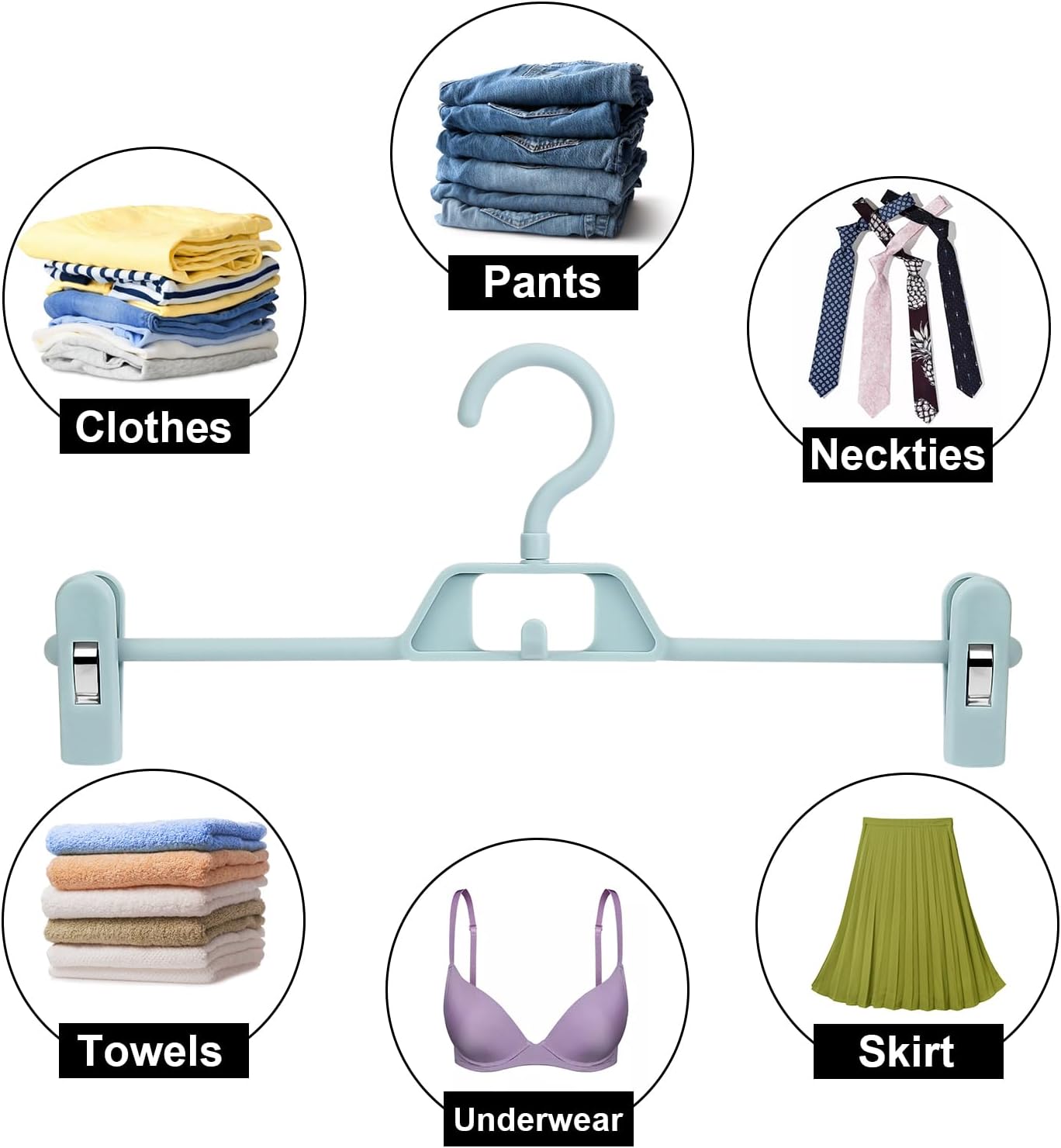 POZEAN – Paquete de 30 perchas para pantalones con clips, perchas de plástico apilables para faldas, perchas para ropa con clips giratorios y
