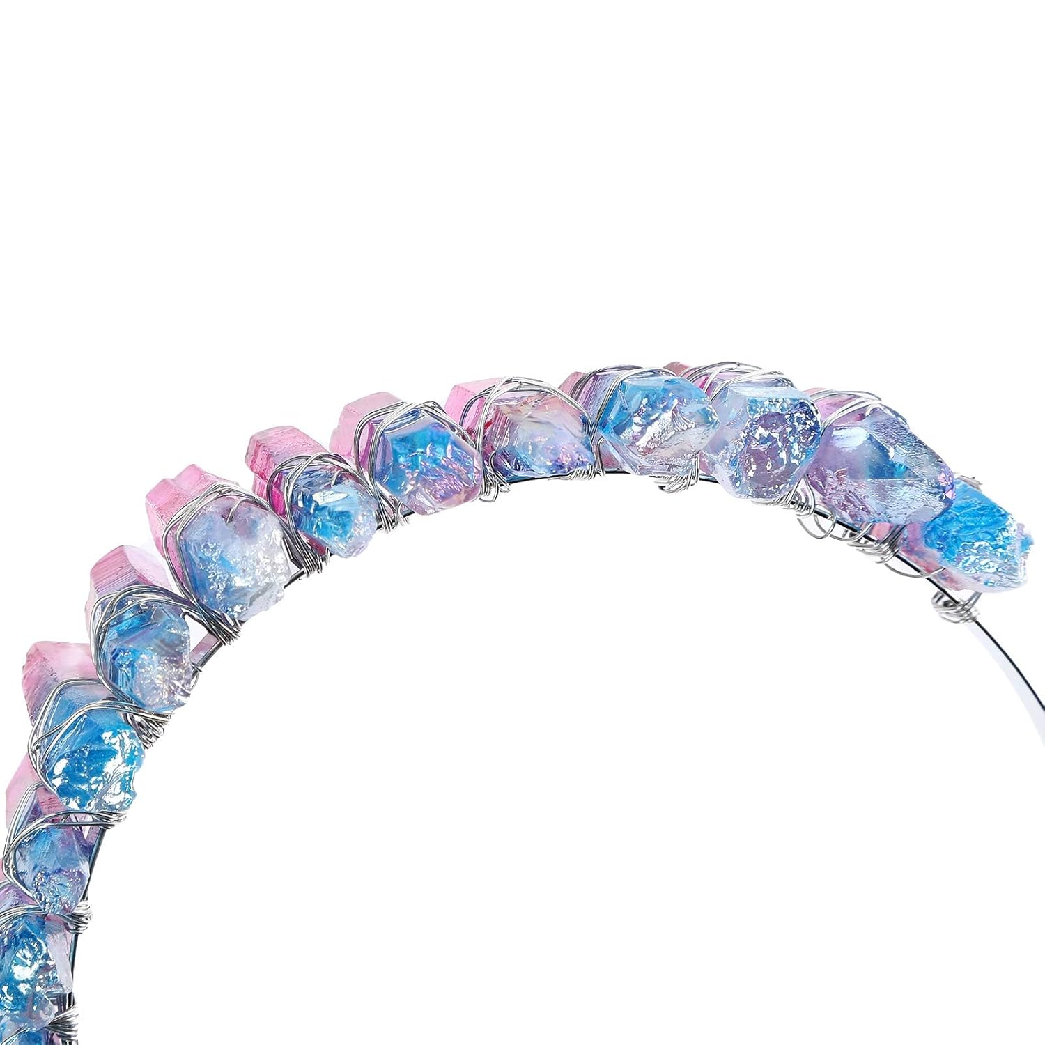 Diadema de cuarzo de cristal crudo, tiara con diamantes de imitación, diadema de sirena para mujeres, novia, boda, fiestas, aro de pelo (magenta +