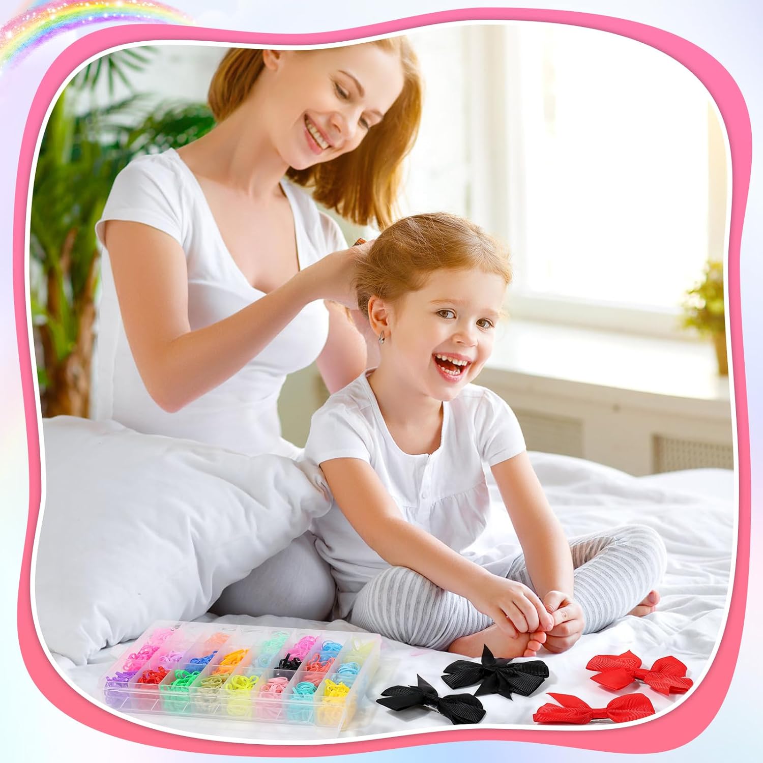 Bandas de goma de 24 colores para el cabello con herramientas de peinado del cabello, 1500 unidades de bandas elásticas para el cabello con