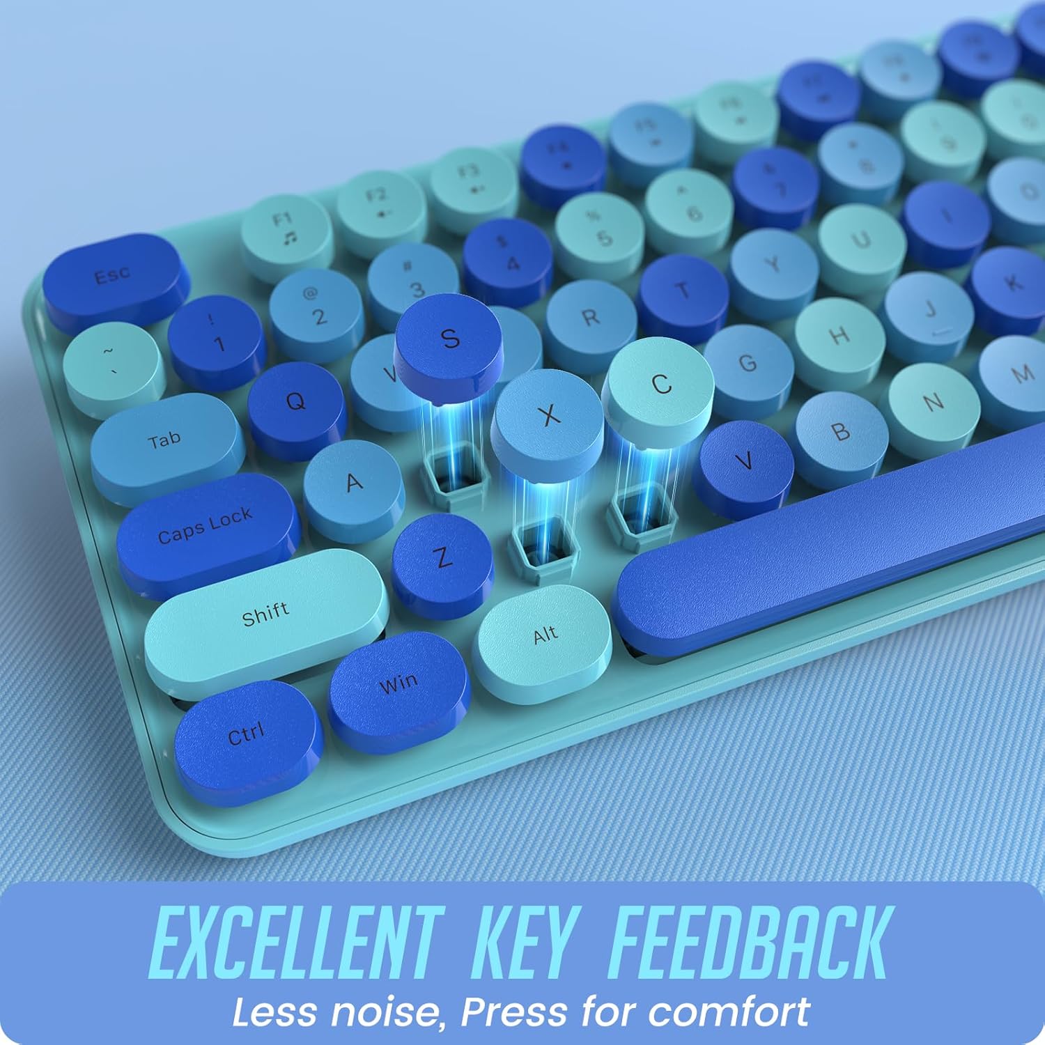 LIZRROT – Teclado y mouse inalámbricos, teclado y mouse combinados, teclado colorido de tamaño completo con teclas redondas, bonito mouse de 2.4 G