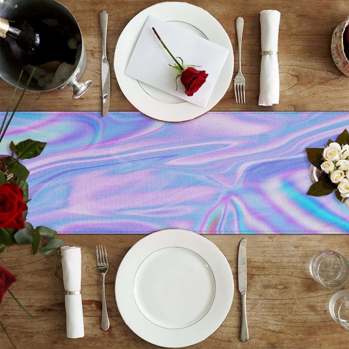 Camino de mesa abstracto con diseño de galaxia a rayas de mármol, mantel de lino rústico para cocina de granja, cena, eventos, fiesta, decoración de