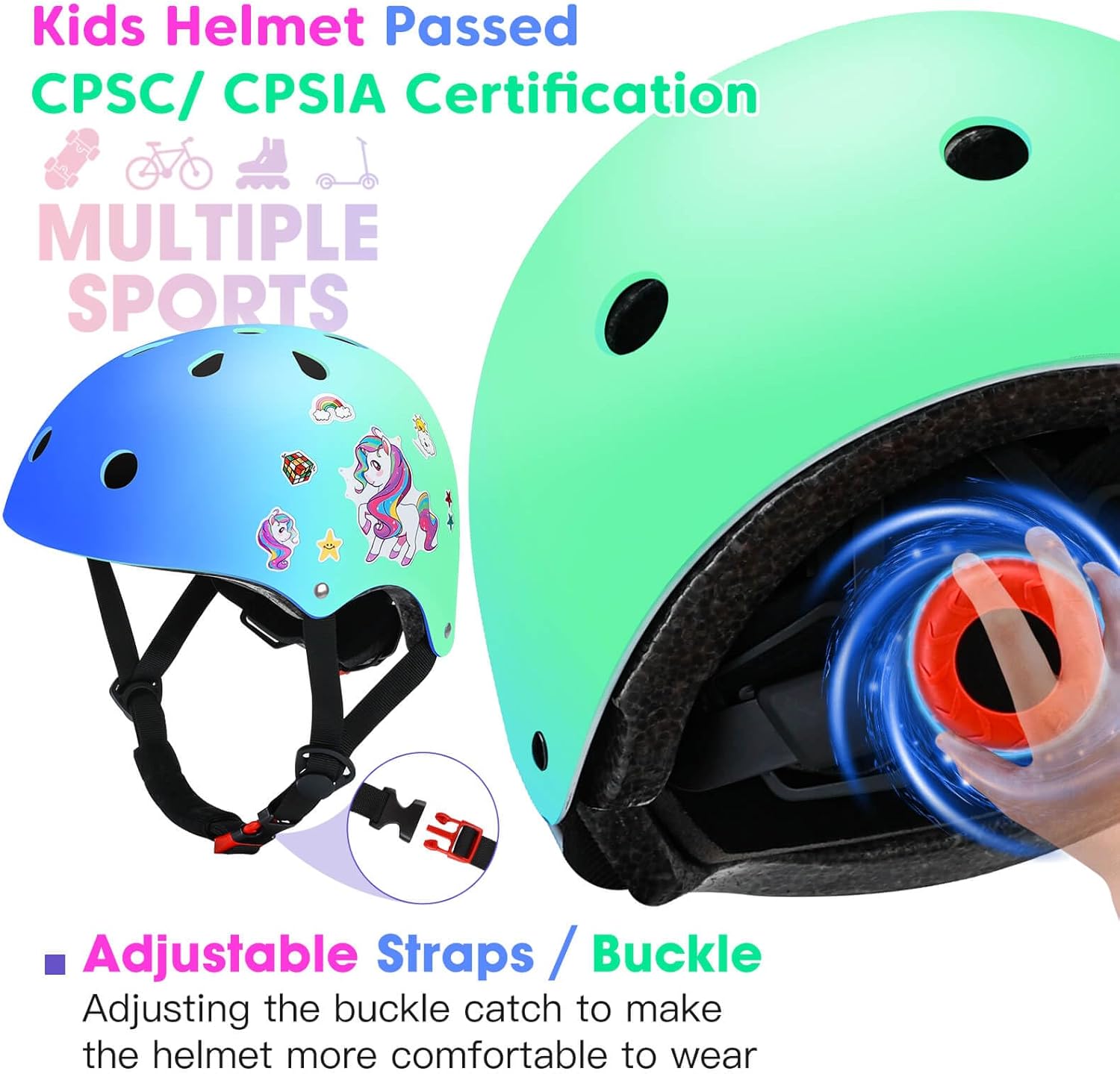 Casco ajustable con degradado de color, para niños y niñas, casco de bicicleta para múltiples deportes, ciclismo, patinaje, bicicleta, patinaje,