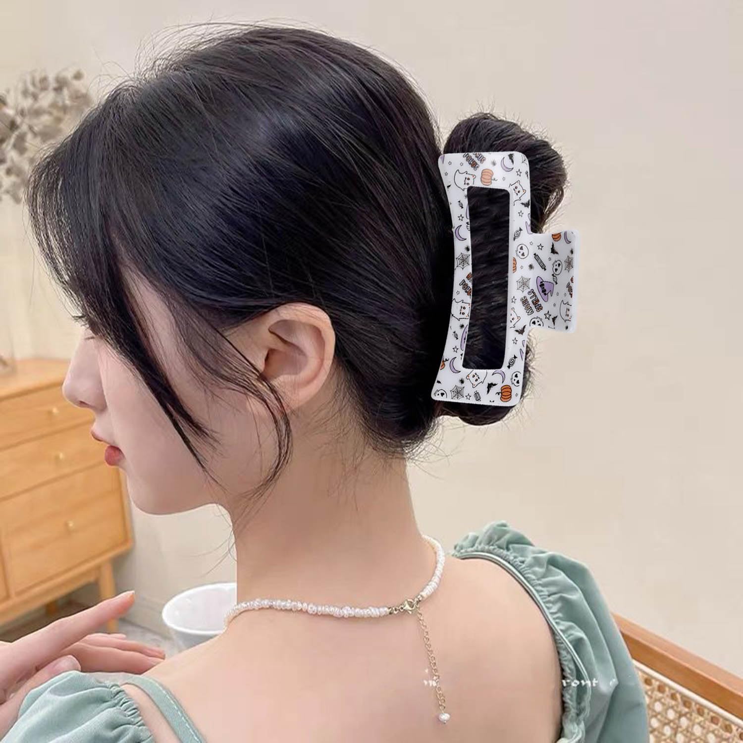 Pinzas cuadradas para el cabello de Halloween, pinzas de pelo fantasma, calabaza, telaraña, murciélago, clip de pelo grande, accesorios para el