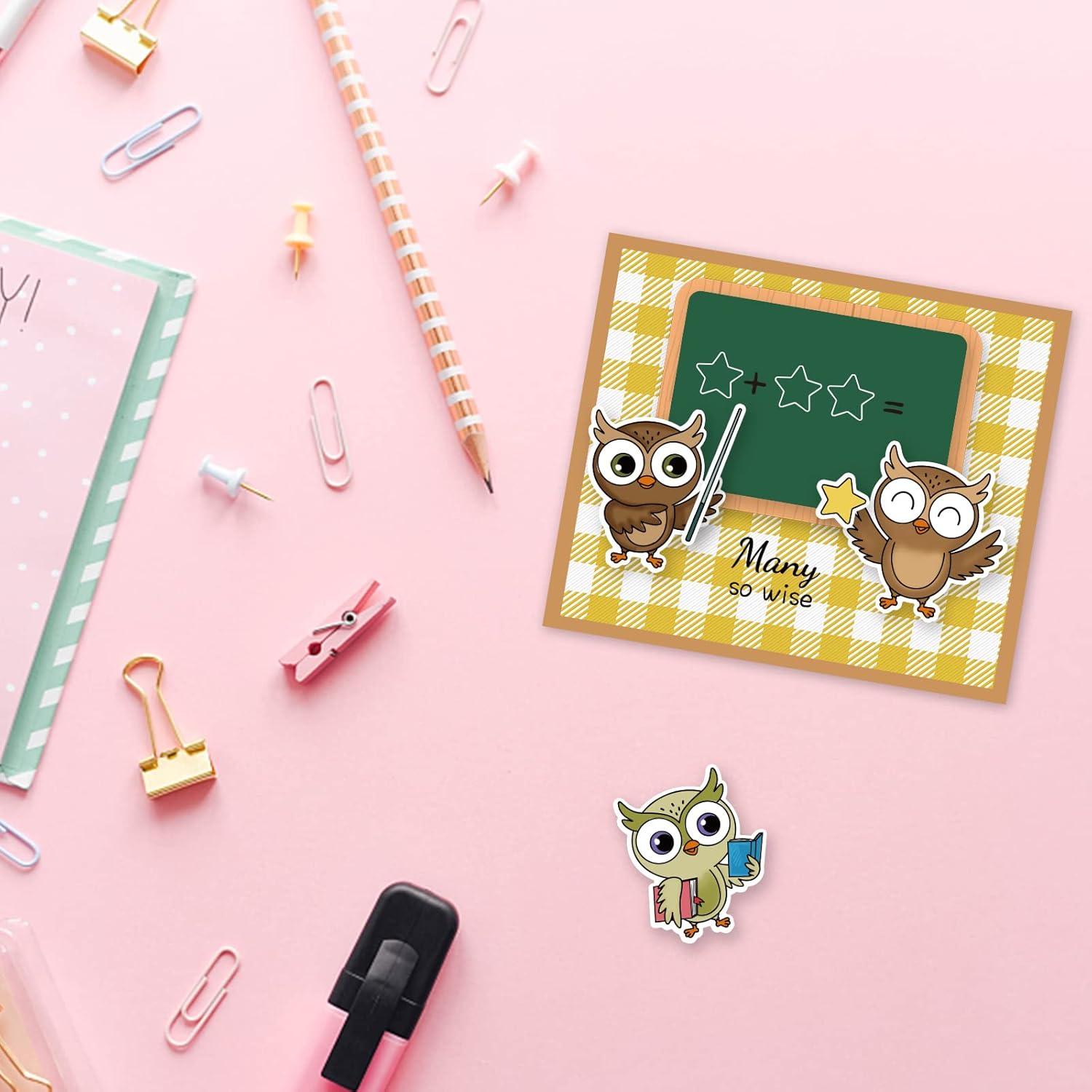 ORIGACH Juego de sellos y troqueles de estudio de búhos para hacer tarjetas, diseño de búhos y sellos para álbum de recortes decorativo