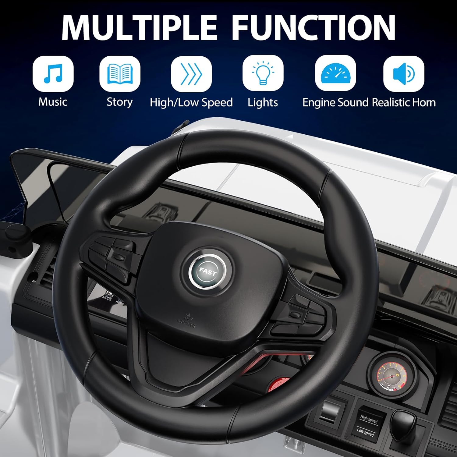 Auto eléctrico para niños, auto de 12 V con control remoto, suspensiones de resorte, auto de juguete con 3 velocidades, luces LED, música, MP3,