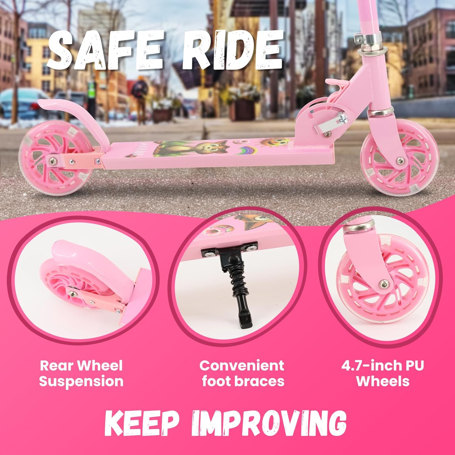 TENBOOM Patinete para niños de 3 a 12 años  Patinete para niños con ruedas de luz LED y manillar ajustable de 3 niveles, ligero y plegable de 2