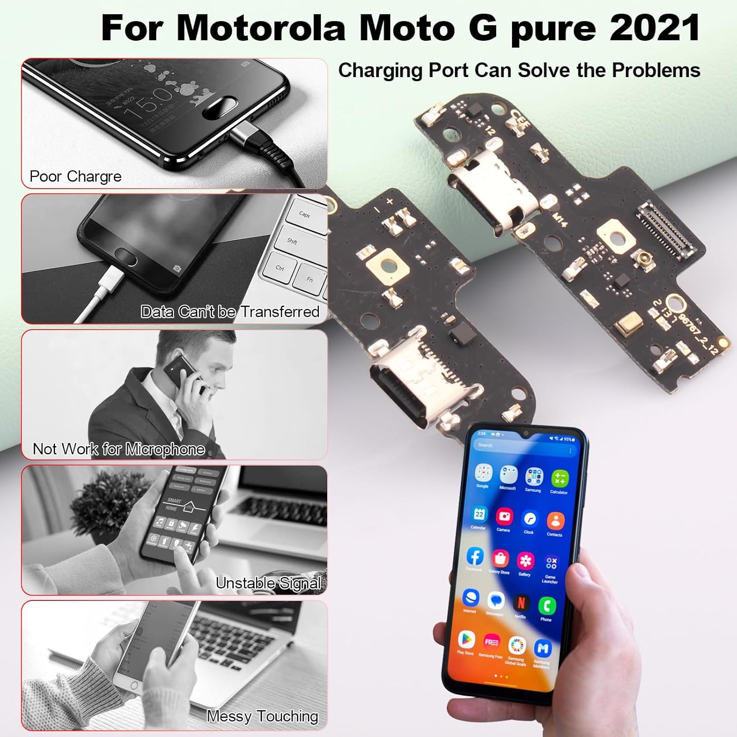 Ocolor Cargador Dock Conector para Motorola G Puerto de Carga Puerto Puro Reemplazo para Moto G Pure XT2163 Cargador USB Placa Flex Cable Piezas