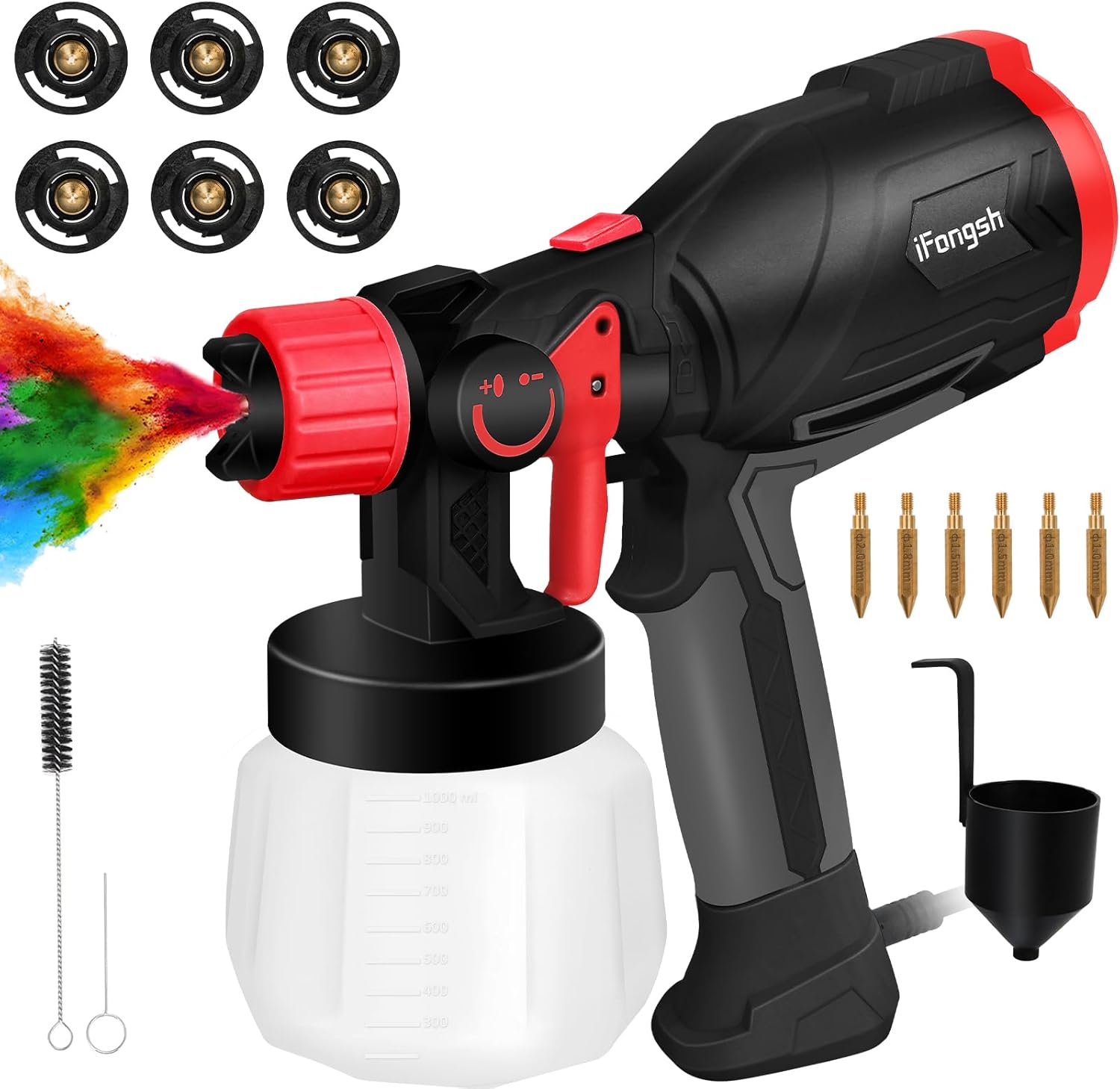 Pulverizador de pintura, pistola de pulverización HVLP de 700 W con 6 boquillas y 3 patrones, pulverizadores de pintura para interiores y exteriores