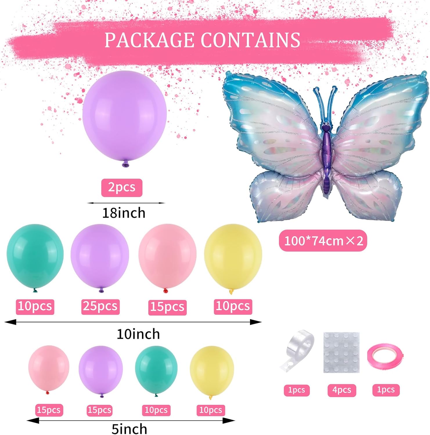 Kit de arco de guirnalda de globos de mariposa, 120 piezas de arco de guirnalda de globos morados, rosas y azules con 2 globos de aluminio de