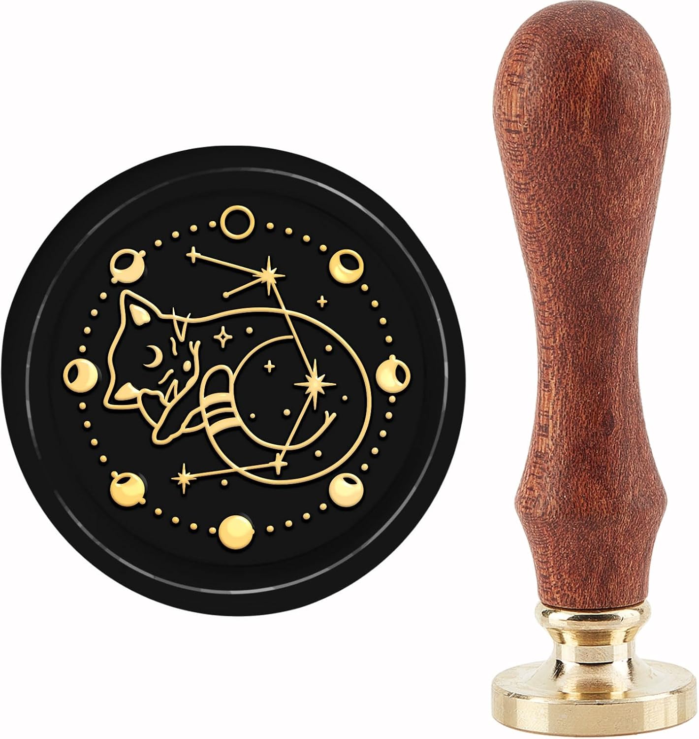 CRASPIRE Sello de cera para gatos, fases lunares, sello de adivinación, sellos de cobre, 1.181 in, cabeza de sello de latón extraíble retro con