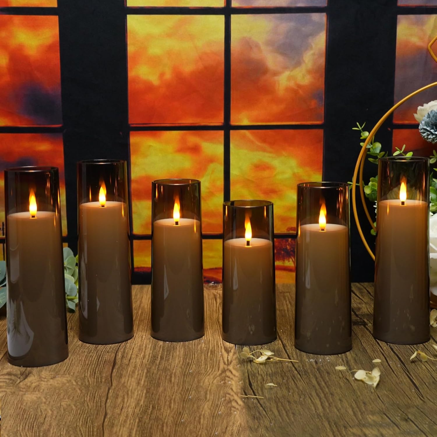 Velas parpadeantes sin llama que funcionan con pilas con control remoto y temporizador de 2468 horas, velas LED de pilar de plexiglás paquete de 9