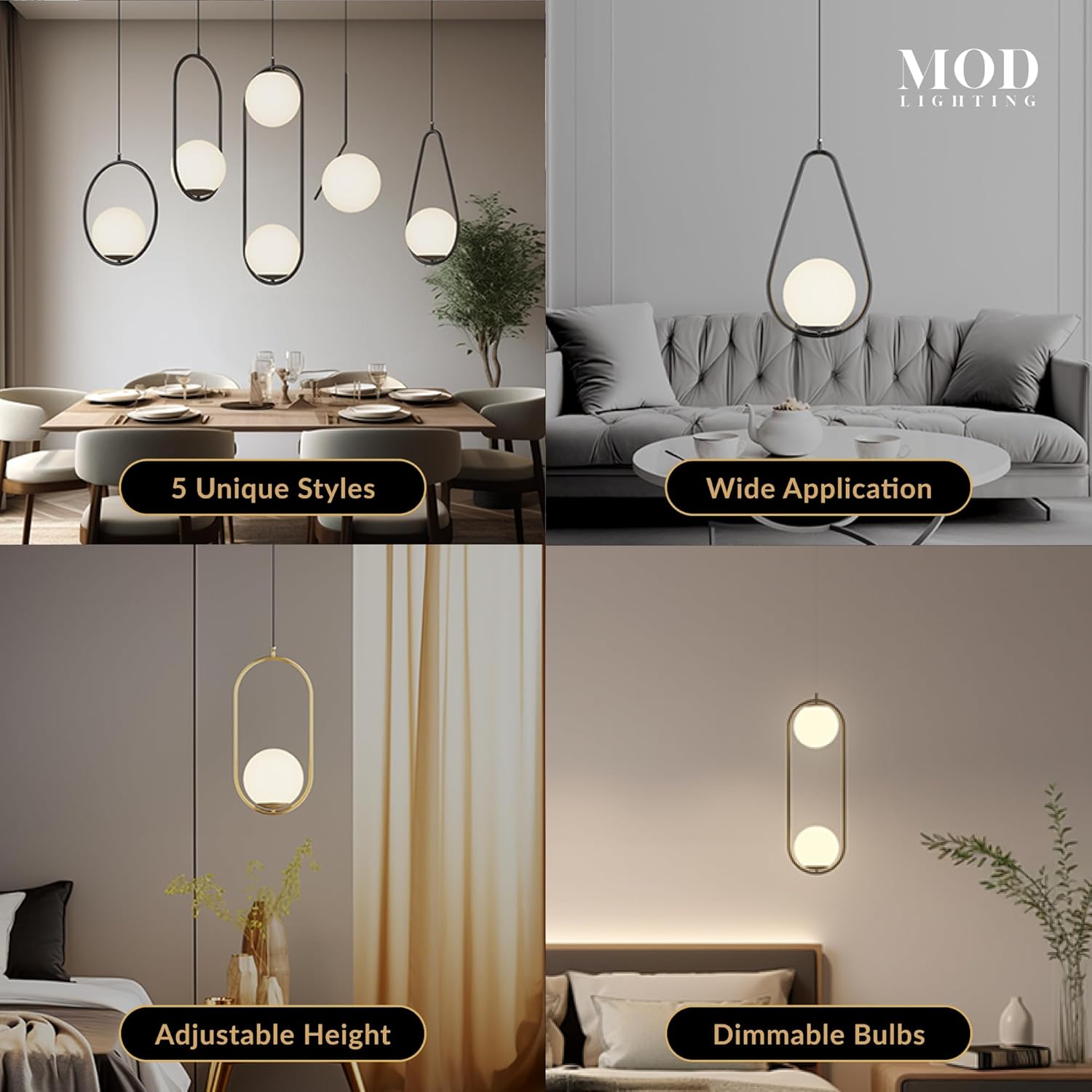 Jewels & Pearls Nordic Modern – Lámpara de techo regulable, perfecta para cocina, comedor, sala de estar y dormitorio, luz LED, 1 unidad (negro,