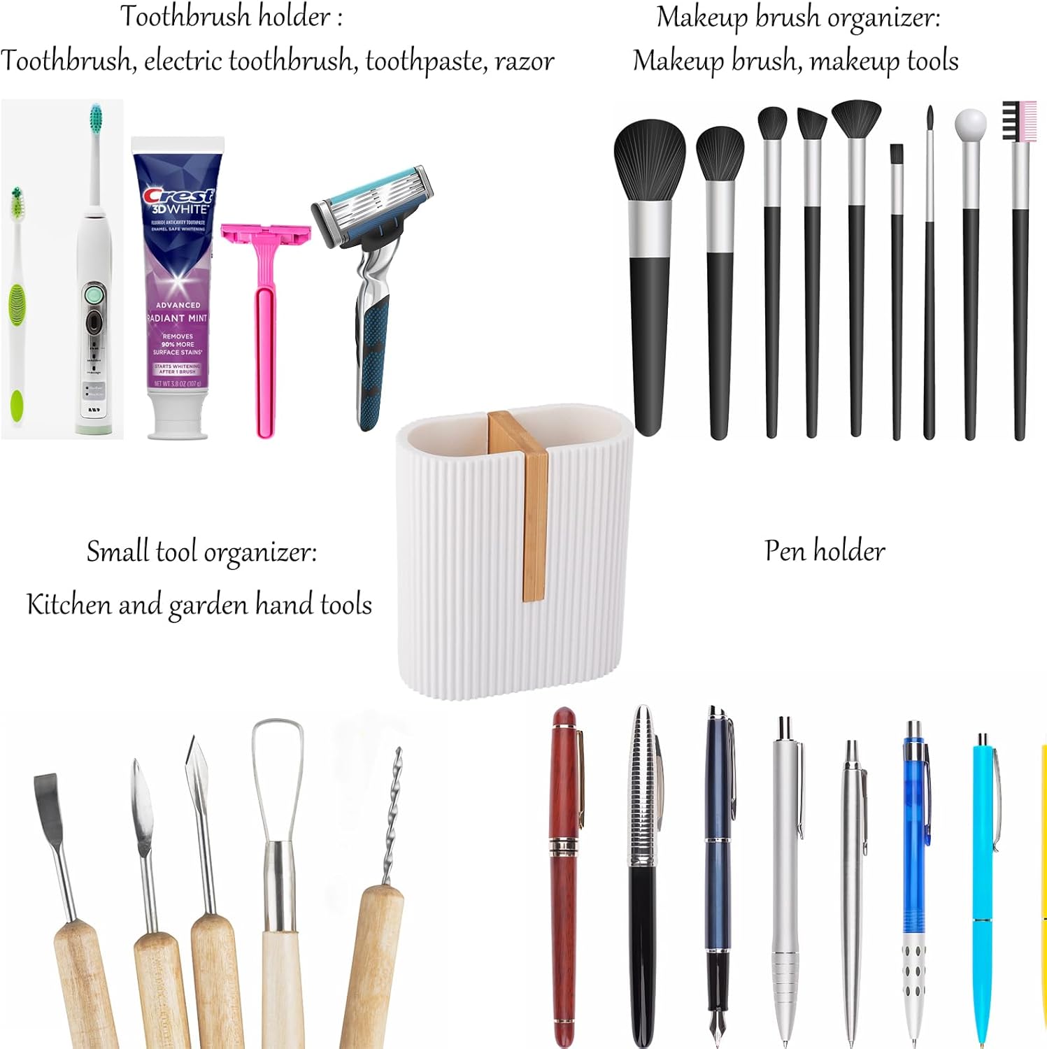 rejomiik Soporte para cepillos de dientes blanco mate, soporte eléctrico para cepillos de dientes para baños, cepillo de dientes de bambú y