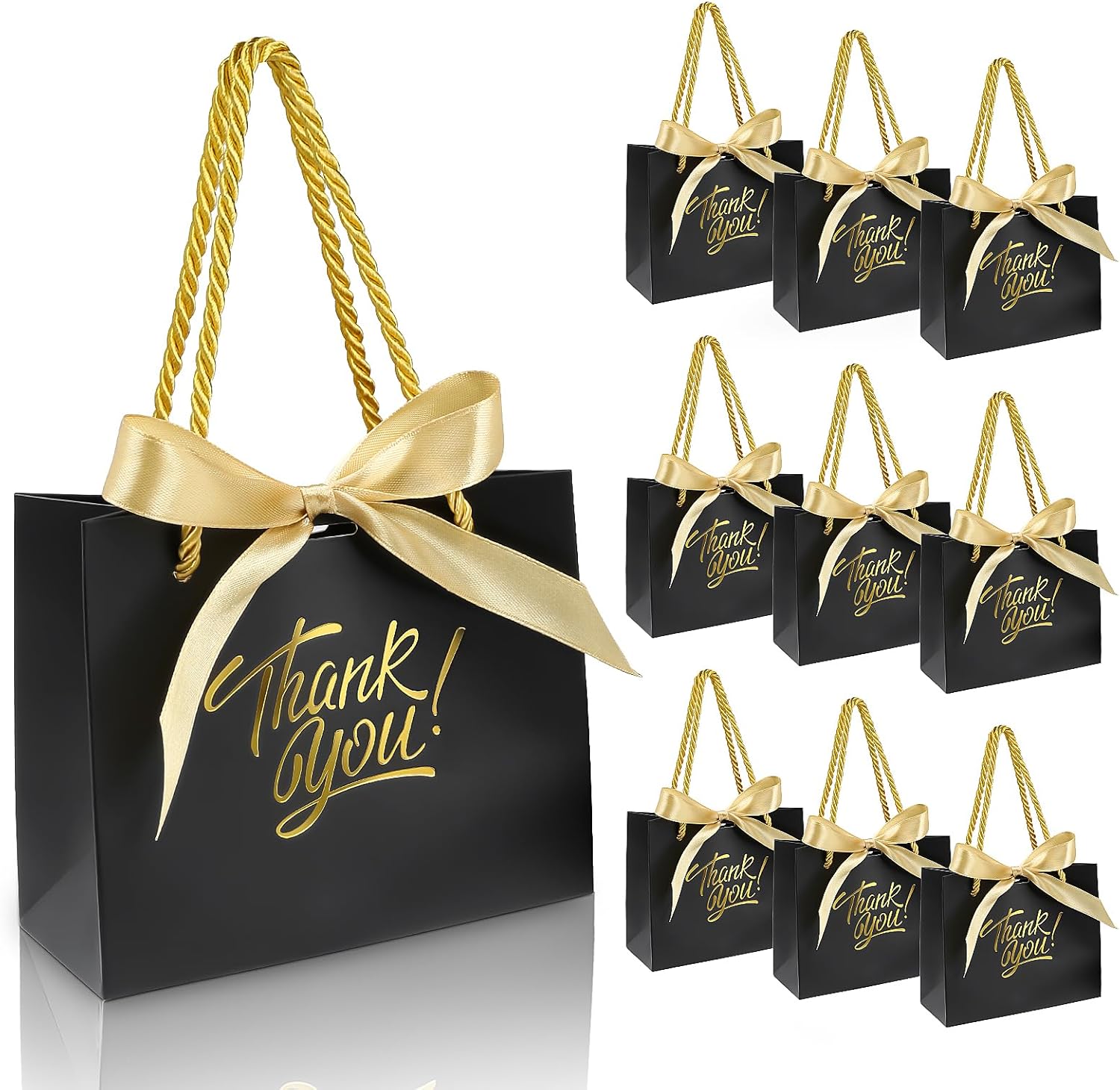 EQOREIIN Paquete de 30 bolsas de regalo de agradecimiento con asas de 5.5 x 2.4 x 4.7 pulgadas, pequeñas bolsas de regalo con cinta de lazo, bolsas