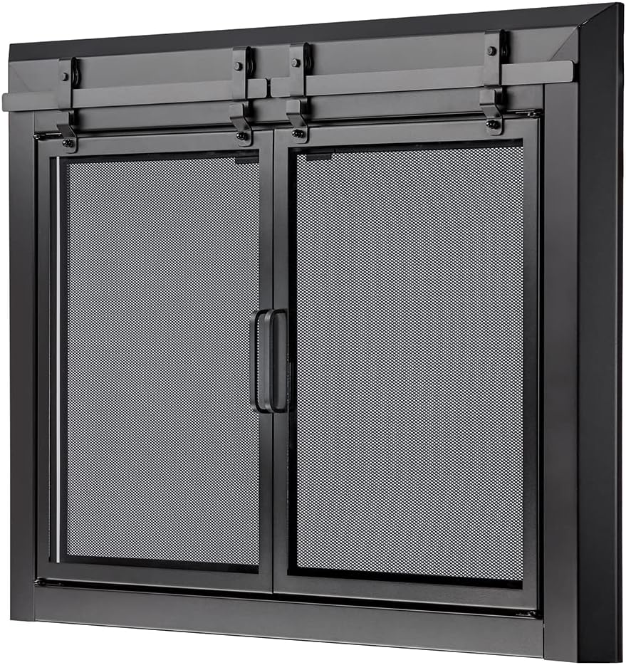 UniFlame – Gregory – Puertas de chimenea estilo gabinete con vidrio templado ahumado (color negro, tamaño mediano – se adapta a aperturas de 30 a 37