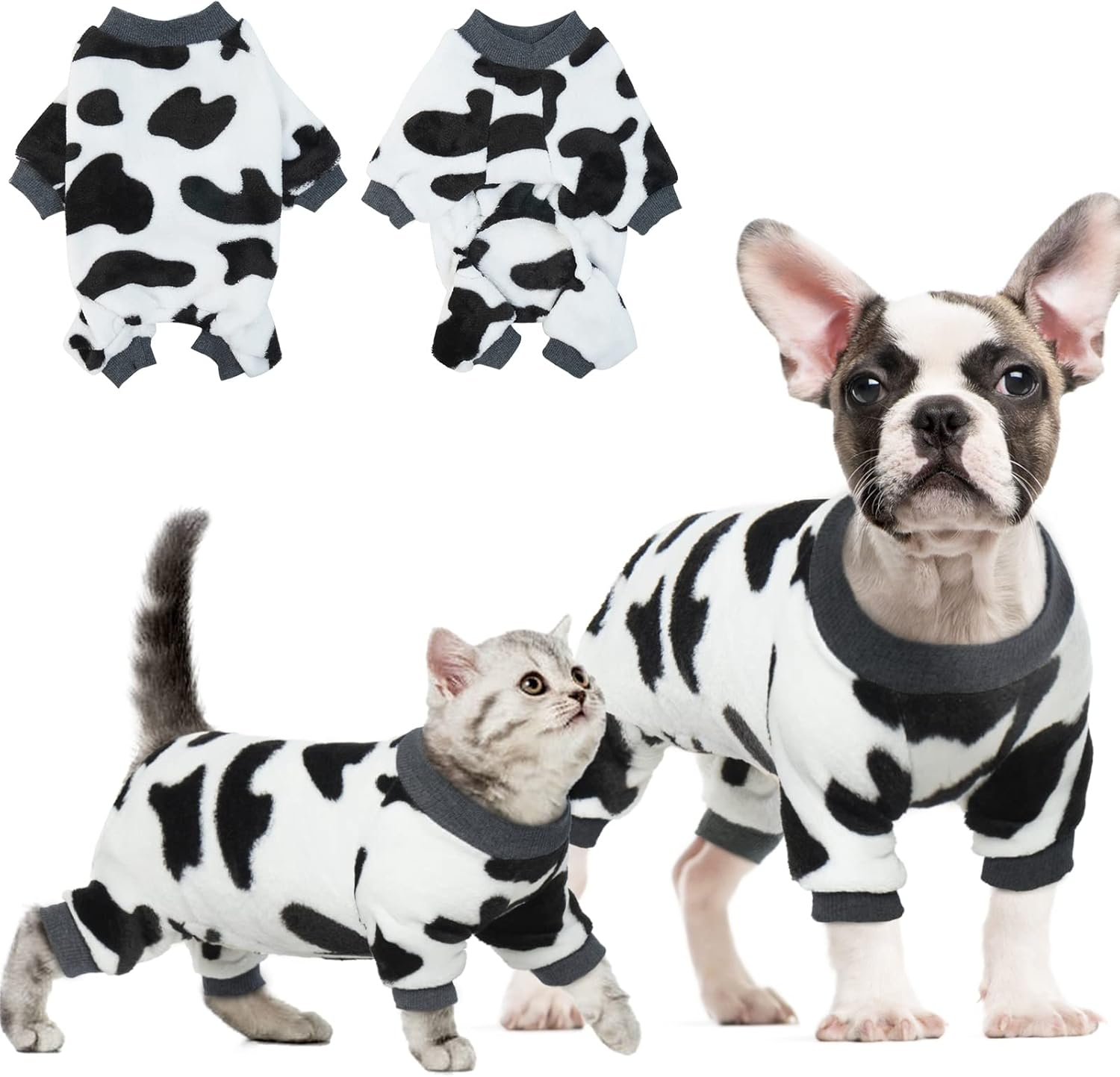 DENTRUN Ropa cálida de invierno para perros pequeños, disfraz divertido de suéter de vaca con leche, disfraz de perro y gato, pijama de franela suave