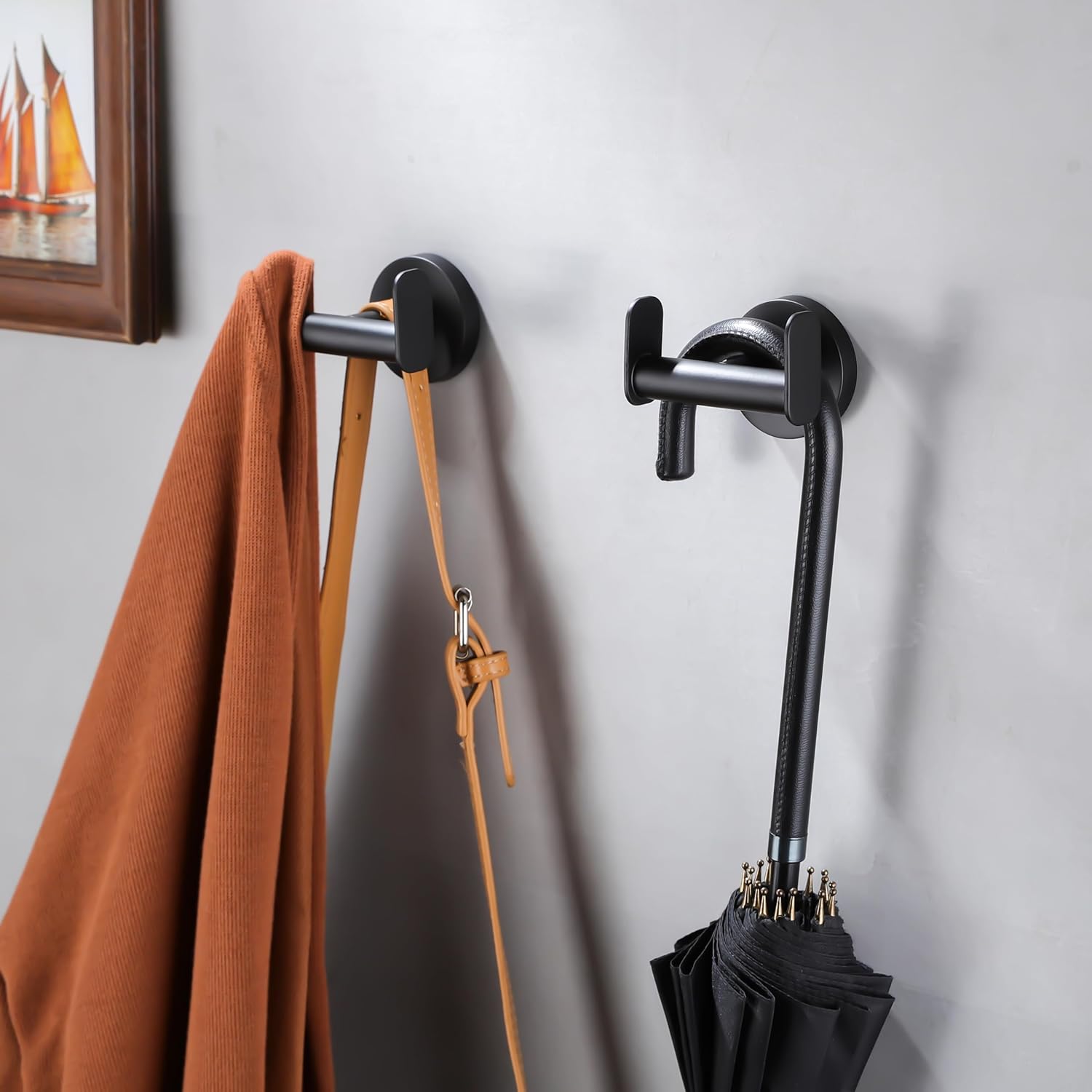 DELITON Ganchos para toallas de baño montados en la pared, gancho de doble pared resistente para colgar abrigos, batas, ropa, acero inoxidable,