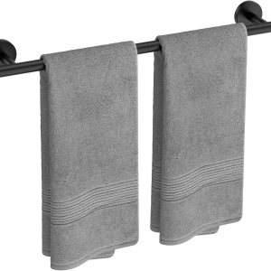 USHOWER Toallero negro mate, toallero de 24 pulgadas para baño montado en la pared, barra de toalla gruesa de acero inoxidable SUS304, decoración USHOWER Toallero negro mate, toallero de 24 pulgadas para baño montado en la pared, barra de toalla gruesa de acero inoxidable SUS304, decoración