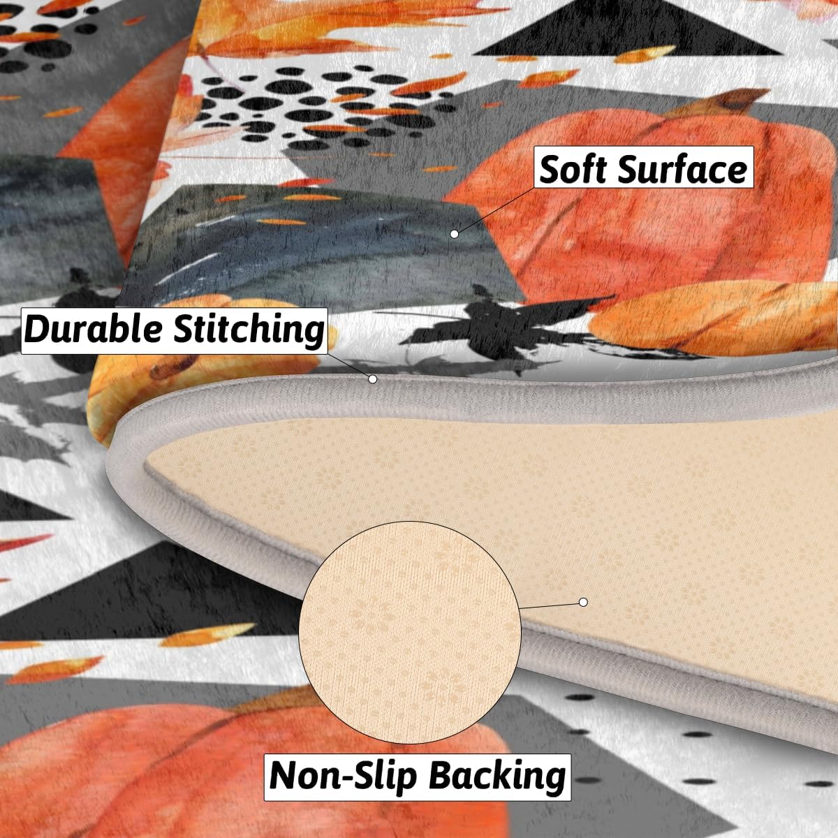 Fall Pumpkin Maple Memory Foam Bathroom Rug Runner Soft Cozy Bath Rug Water Absorbent Non-Slip Bathroom Mat Thick Velvet Shower Mat Bath Mat for