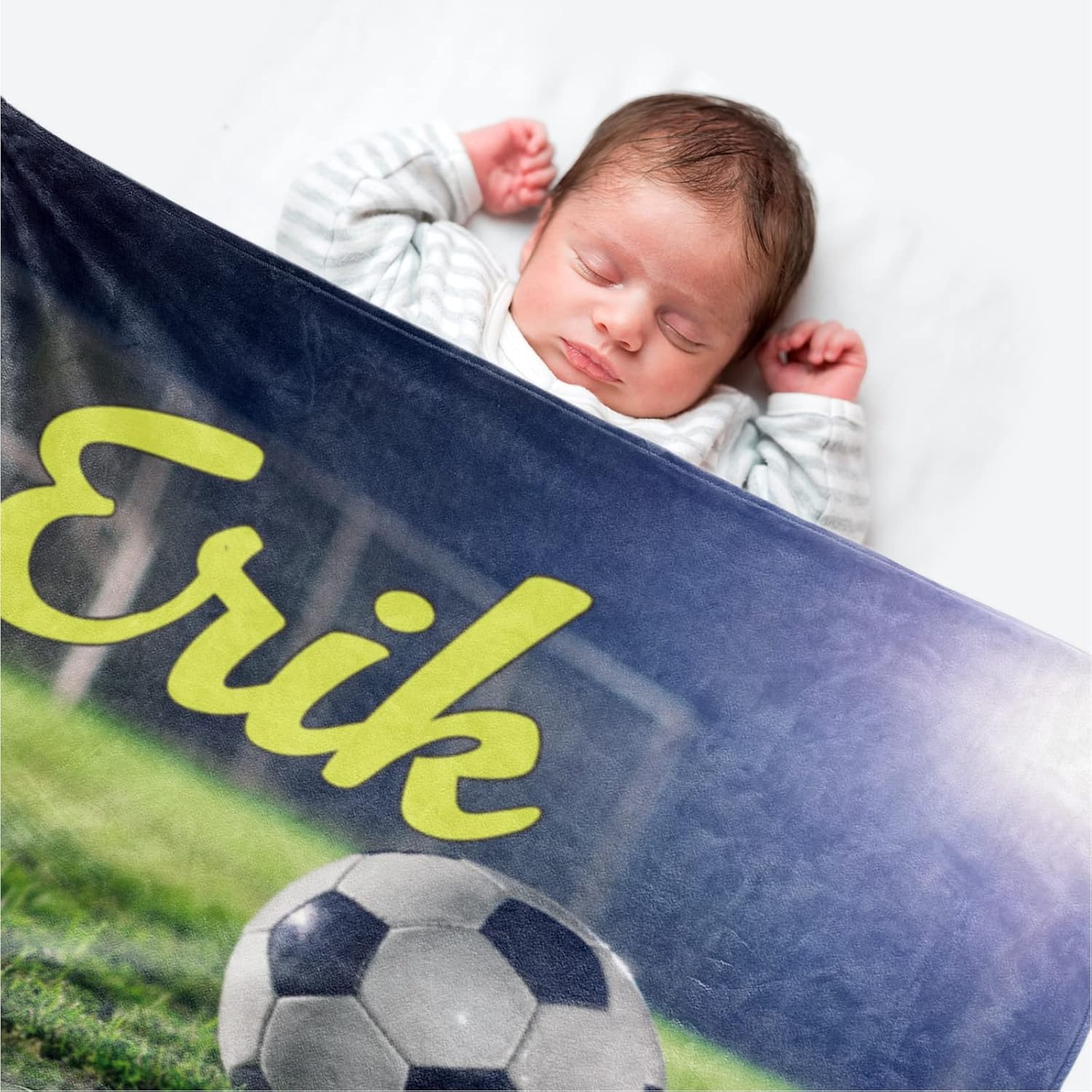 Manta suave personalizada con diseño de pelota de bebé manta personalizada de diseño de fútbol para niños con nombre y número – Regalos de ropa de