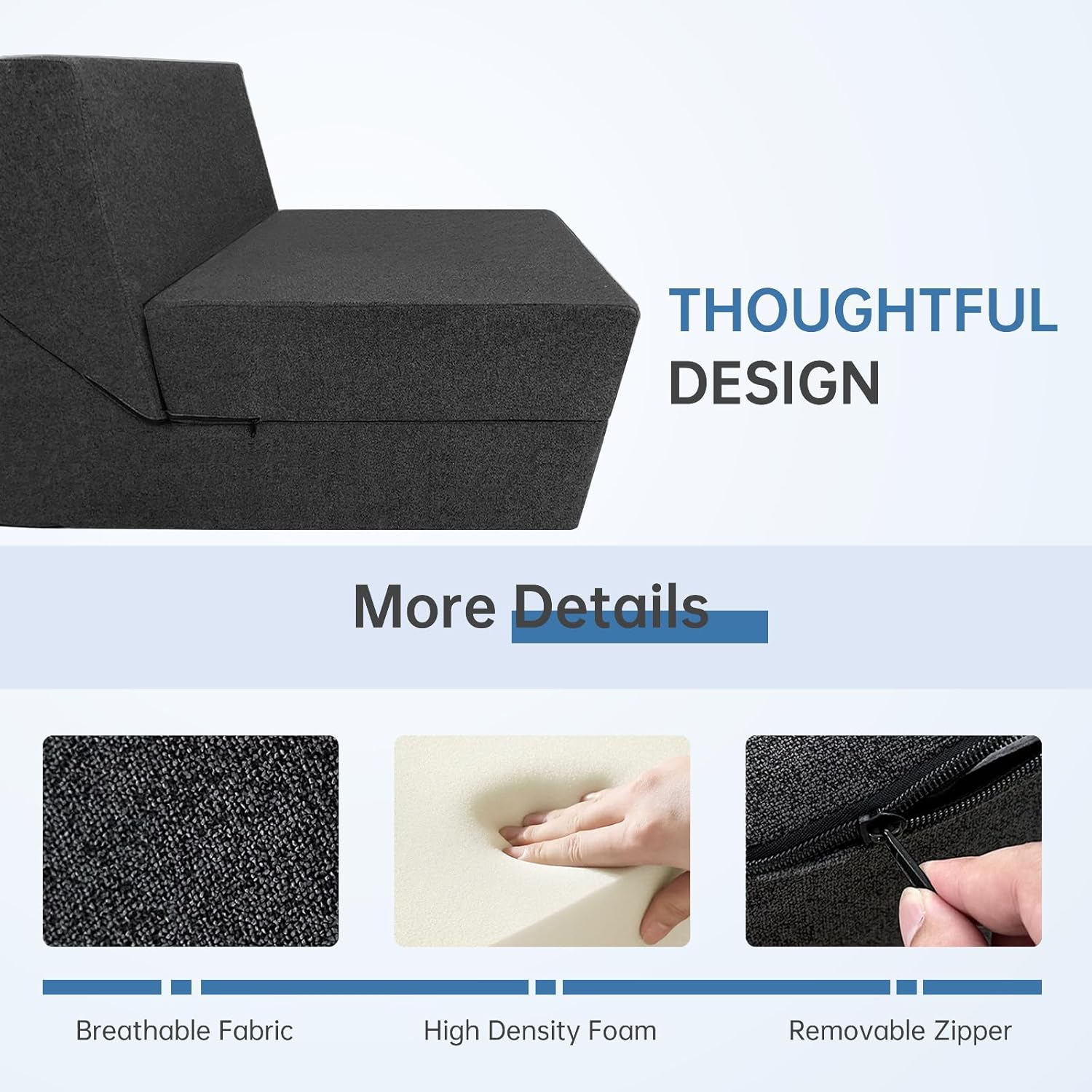 ANONER Sofá plegable de espuma viscoelástica convertible con almohada, diván para sala de estar, dormitorio y apartamento, oficina, color gris oscuro