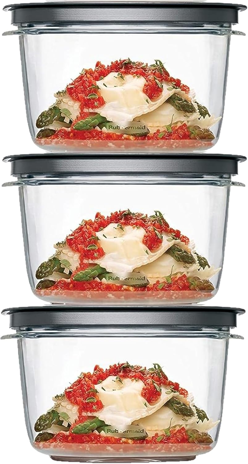 Rubbermaid Premier, juego de almacenamiento de alimentos Premier Flex & Seal de 7 tazas, 3 recipientes Tritan, 3 tapas flexibles y selladas grises,