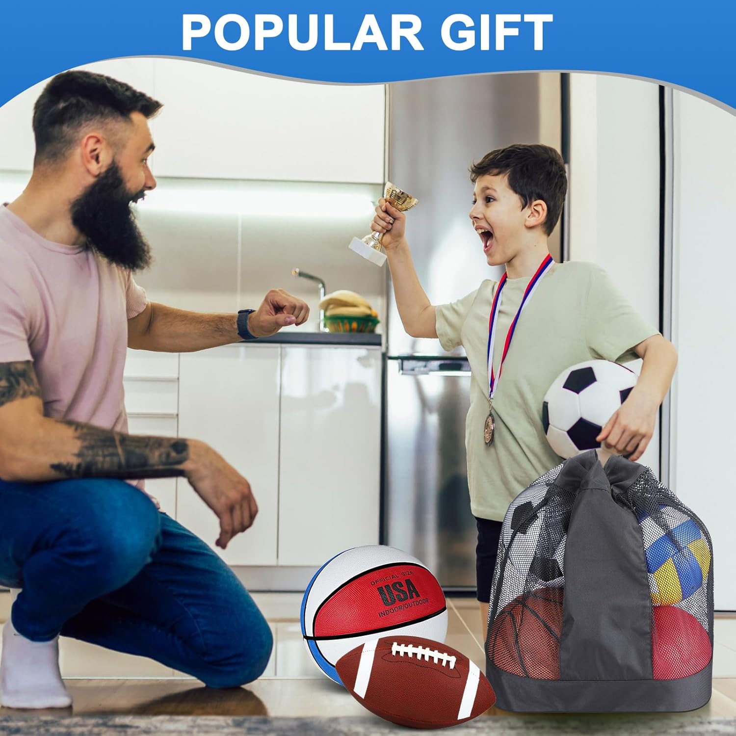 Liliful 12 Pcs Sport Balls Set for Kids Teens, Include Official Size 5 Basketball, Size 6 Football, Size 4 Soccer Ball, 2 Sport Equipment Bags, 4