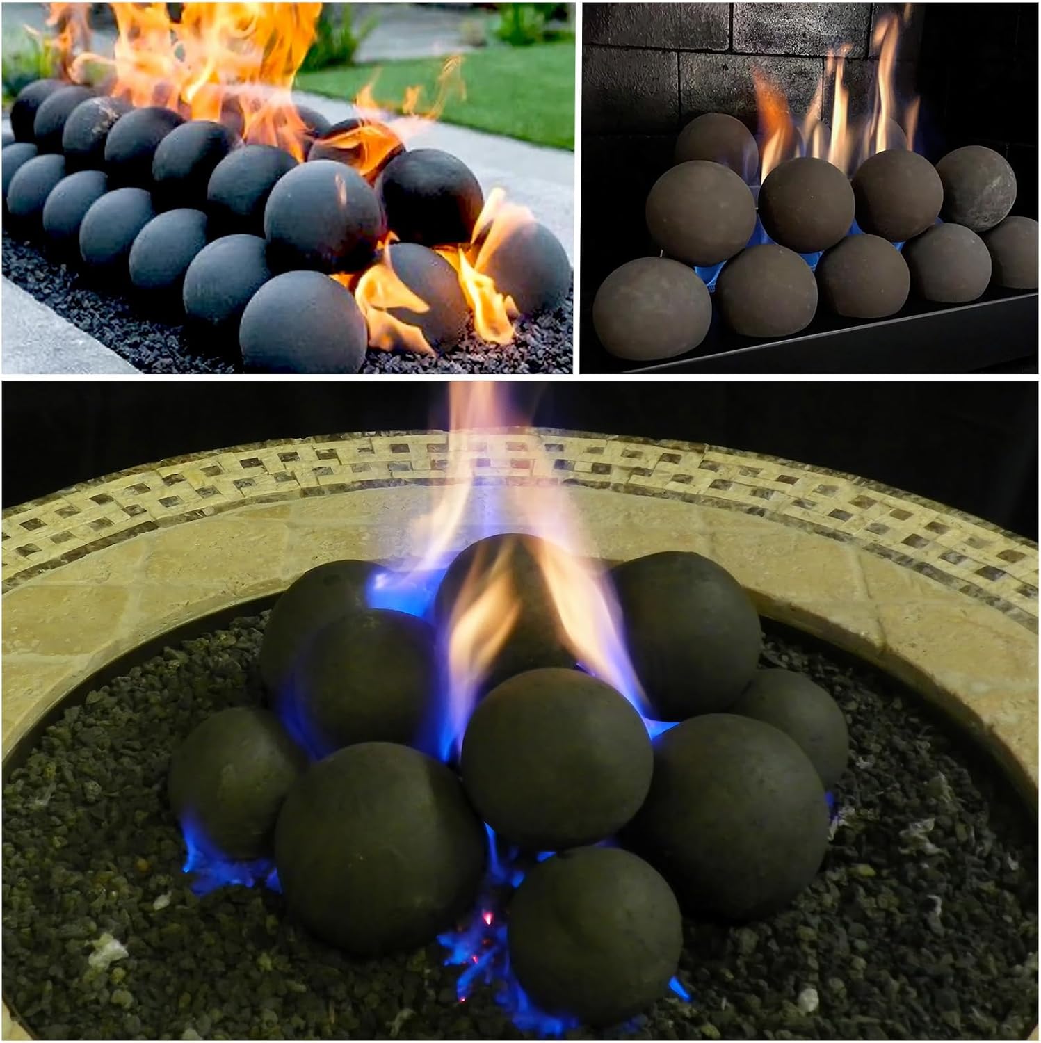 Fxswety Bolas de fuego de cerámica para chimenea, paquete de 6 bolas de fuego de 5 pulgadas para fogatas de propano y gas, accesorios de chimenea,