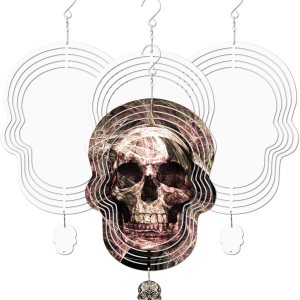 Paquete de 4 hilanderos de viento de sublimación, escultura cinética de aluminio 3D con forma de calavera, molduras de suspensión giratorias para Paquete de 4 hilanderos de viento de sublimación, escultura cinética de aluminio 3D con forma de calavera, molduras de suspensión giratorias para