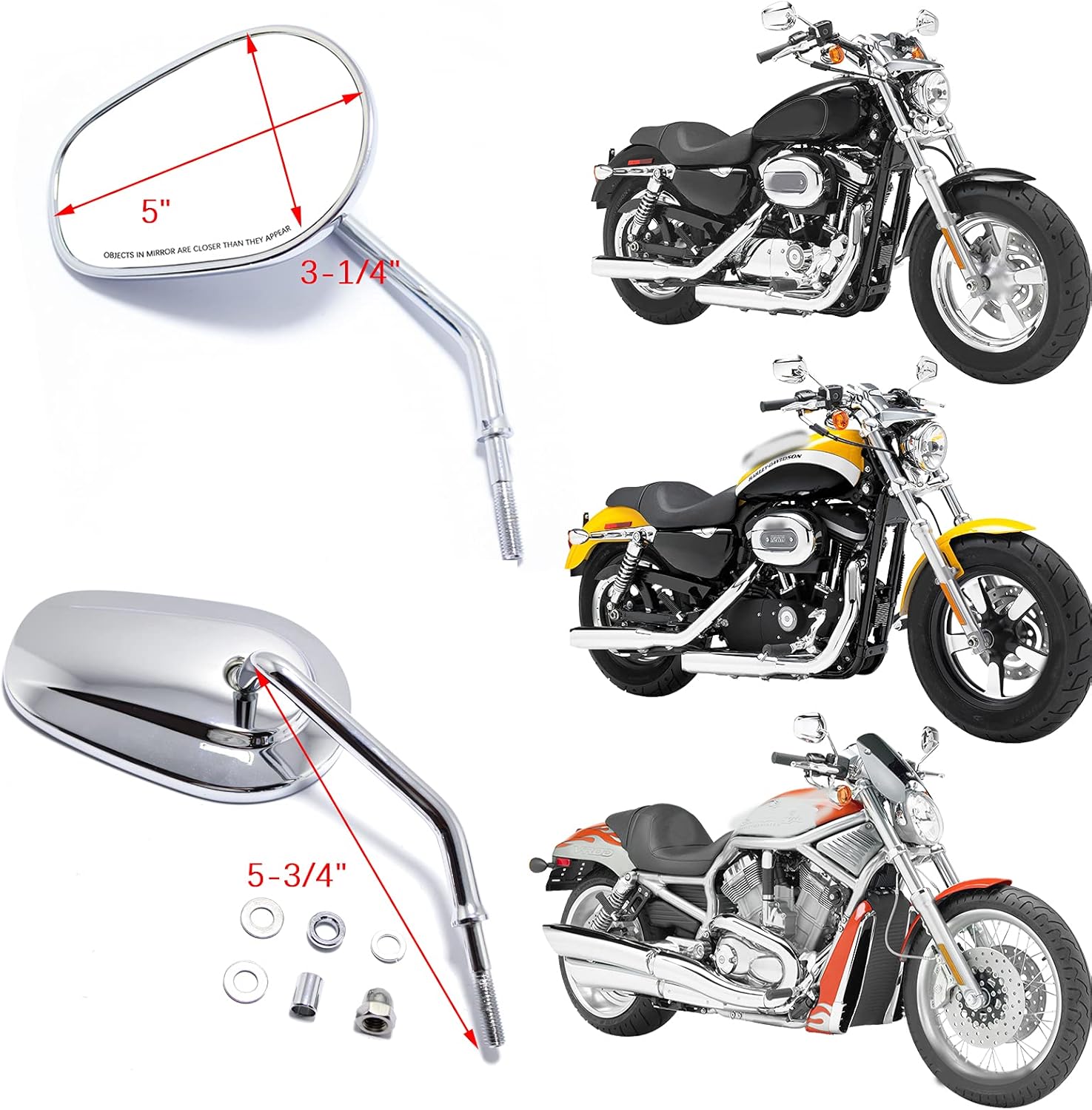 0.315 in cromo motocicleta retrovisión lateral espejos para Street Glide Road King Softail XL 883 1200 Sportster
