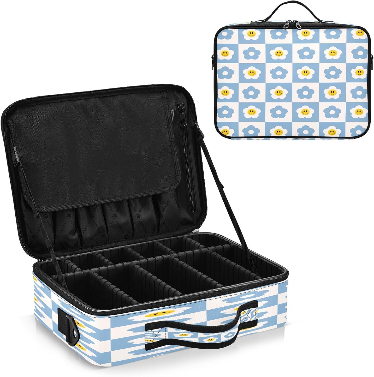 Retro Checker Board Groovy Flower Smiling cosmetic bag purse bags for traveling make up bags makeup travel bag bolsos de maquillaje para viajar men