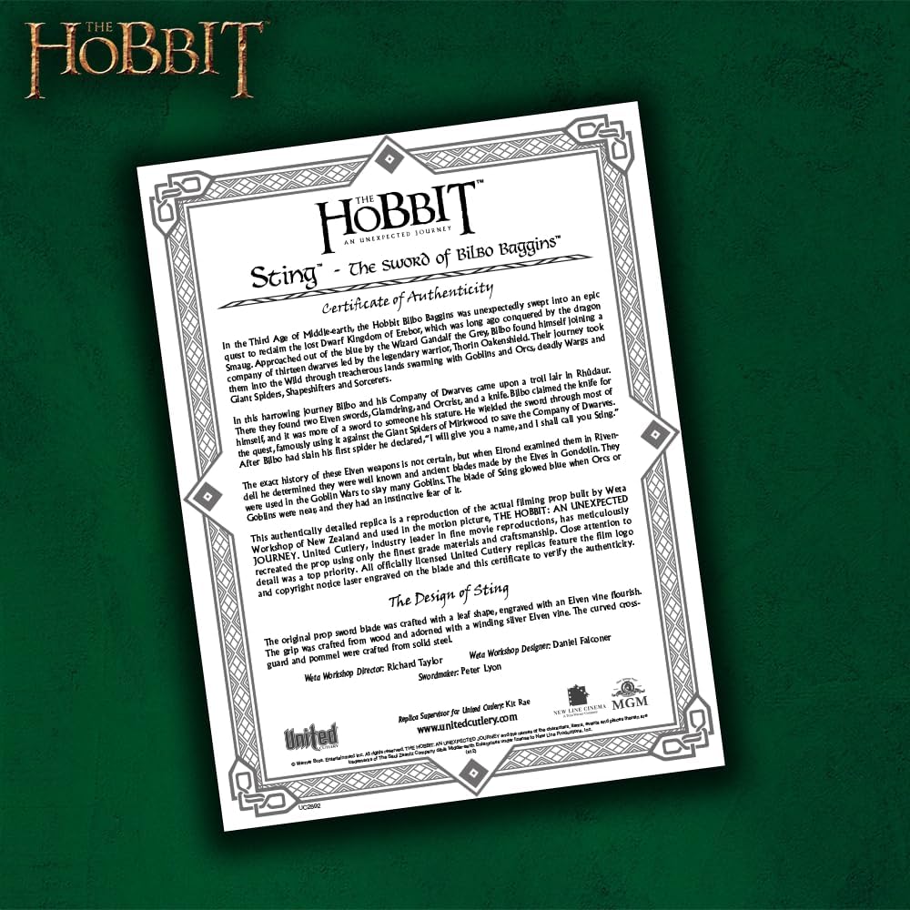 Réplica de la espada Sting de El Hobbit – Espada de Bilbo Bolsón